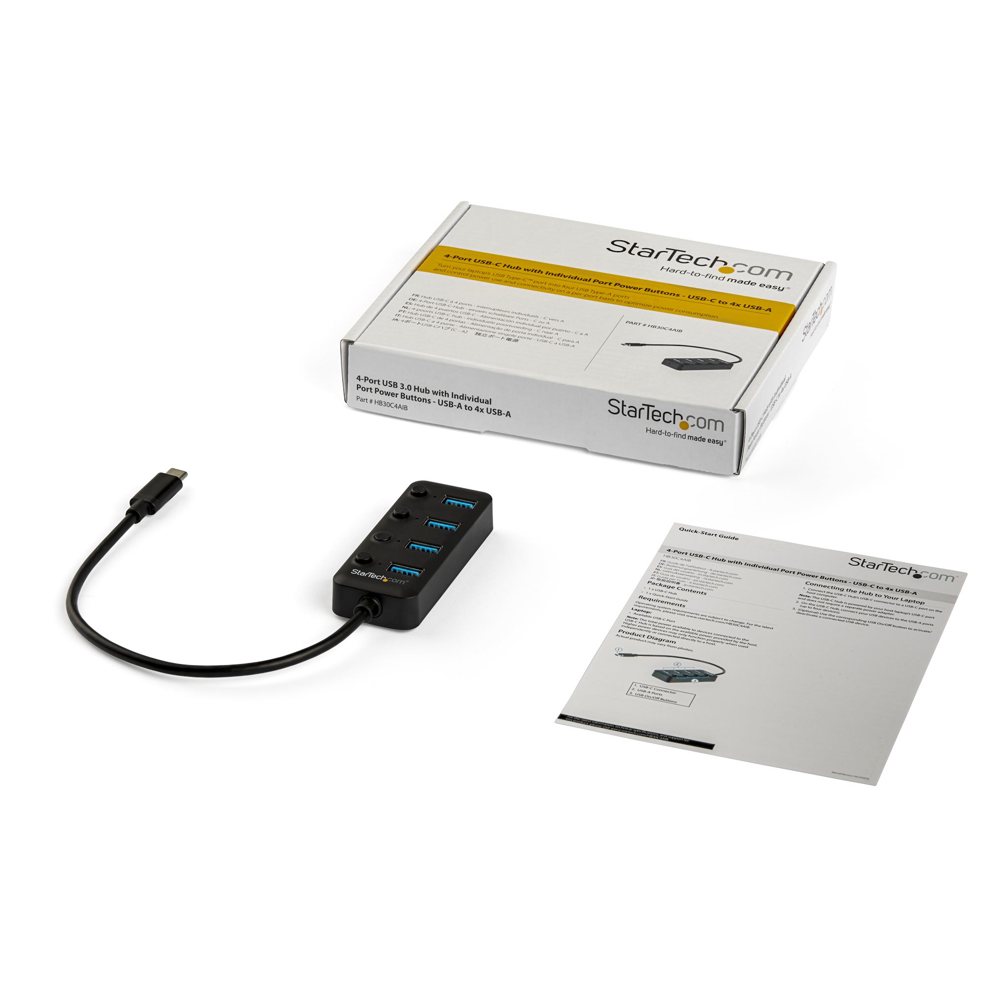 4-PORT USB C HUB WITH ON/OFF INDIVIDUAL ON/OFF SWITCHES