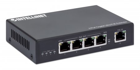 INTELLINET 4-Port Gigabit Ultra PoE-Extender Verlaengert PoE-Reichweite um 100m PoE-Strombudget 90W 4x PSE-Ports IEEE 802.3bt/at/af