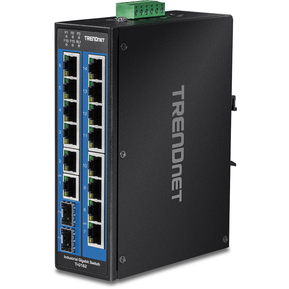 TRENDnet Industrie Switch 16 Port Gbit IP30 DIN-Rail Metall