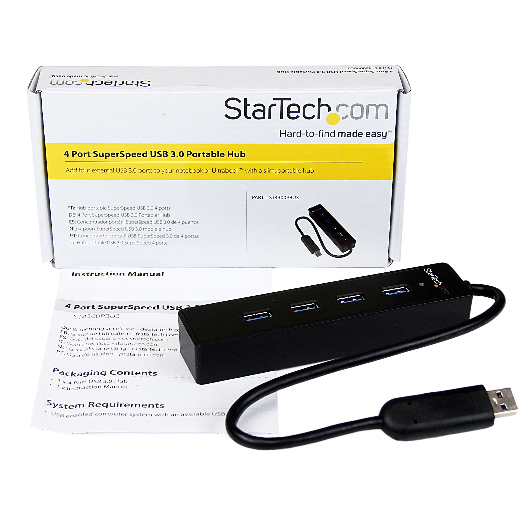 STARTECH.COM 4 Port Portable SuperSpeed USB 3.0 Hub with Built-in Cable