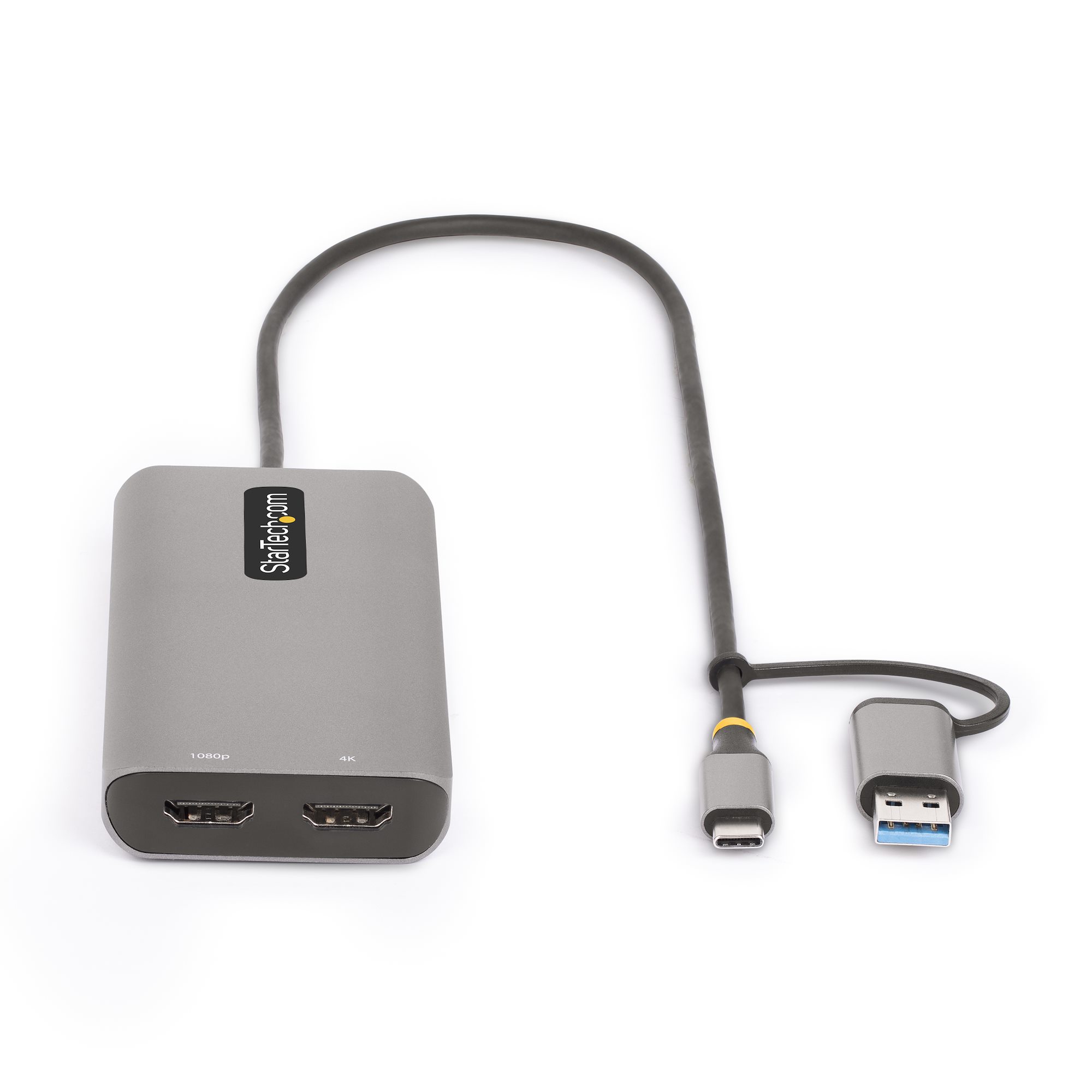 STARTECH.COM USB-C and USB-A Multiport Adapter Dual HDMI 4K/1080p 3Port USB Hub USB-C to A Dongle Mini Travel Laptop Docking Station