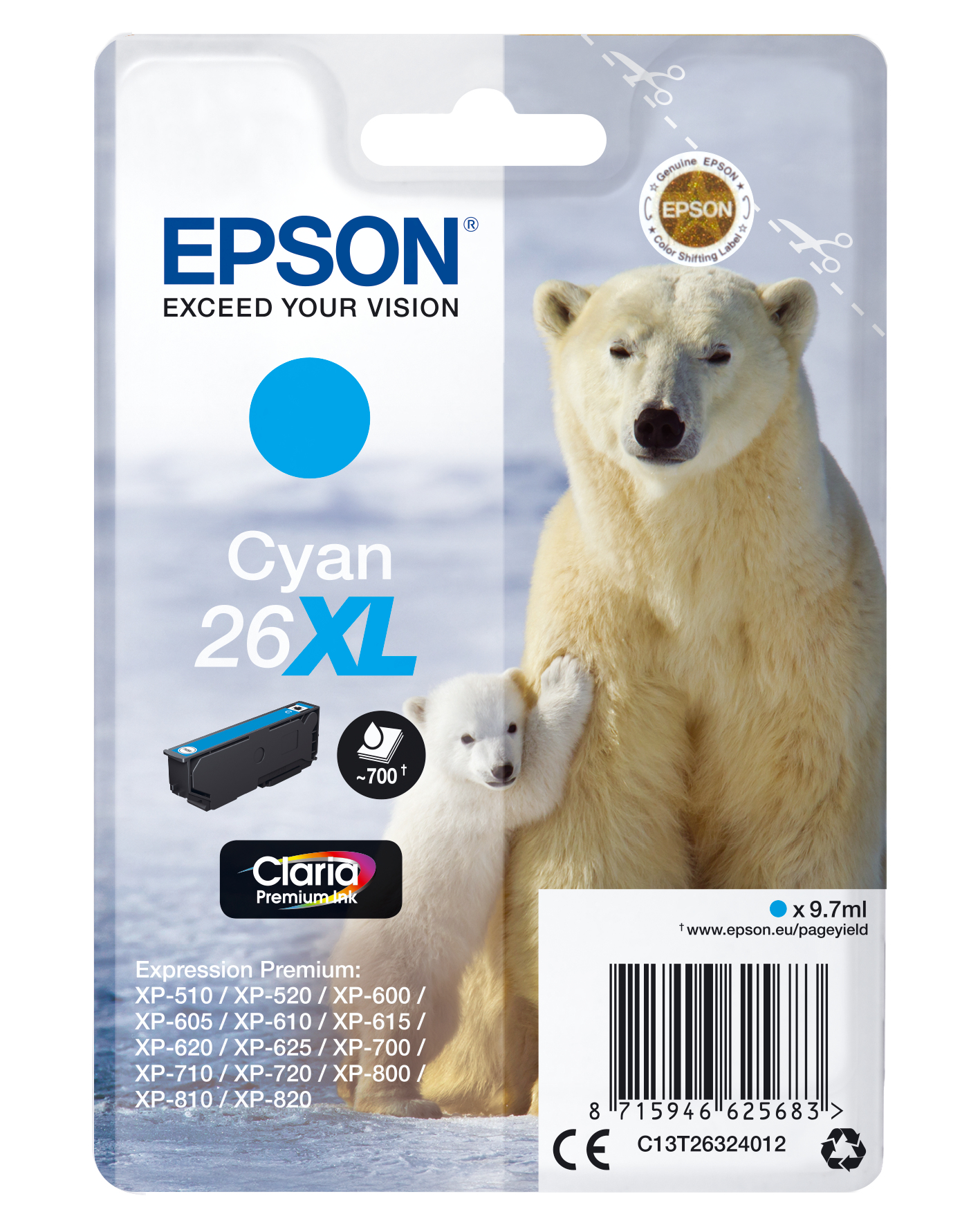 EPSON 26 XL / T2632 XL (Eisbär) cyan Druckerpatrone