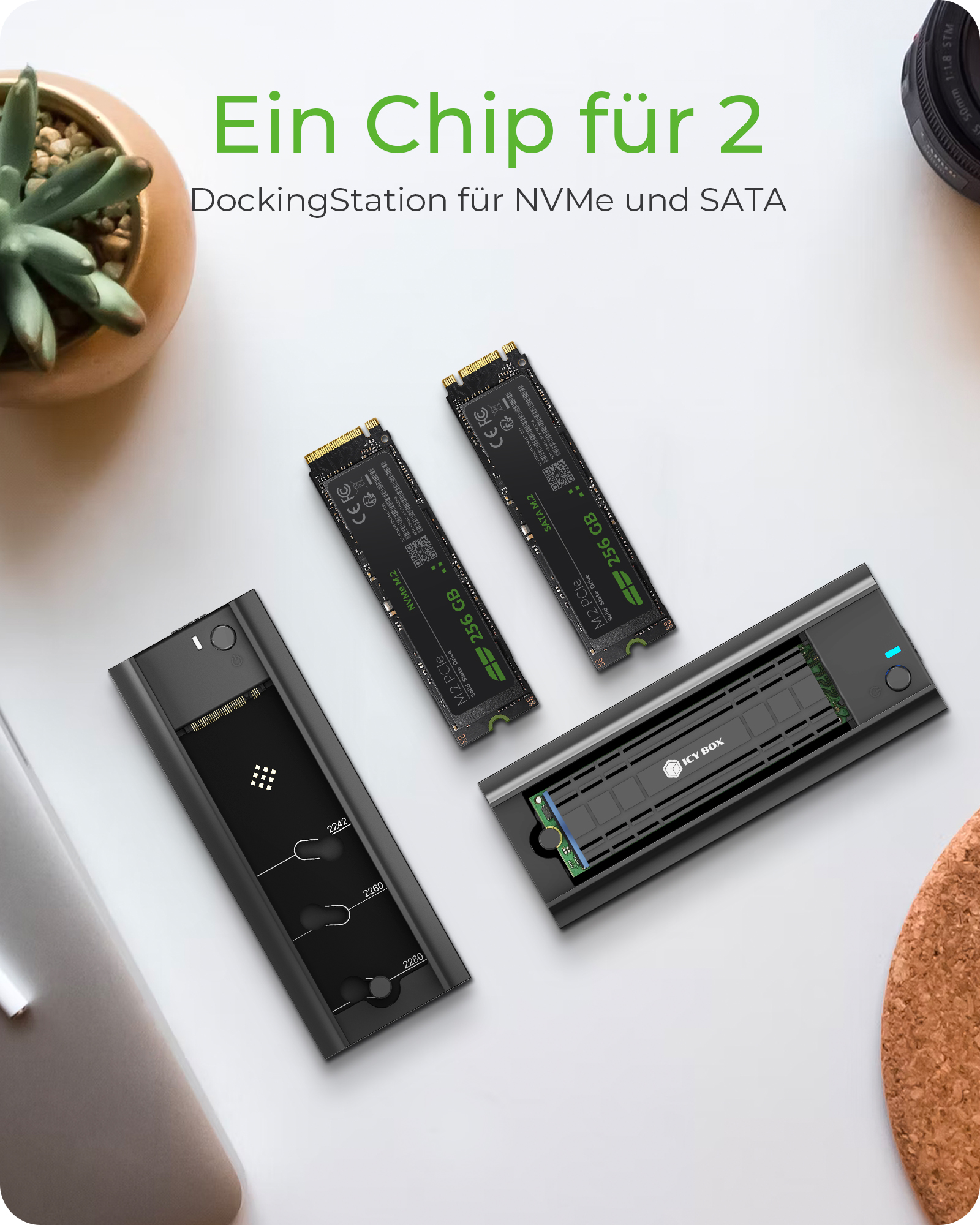 Geh. IcyBox M.2NVMe & SATA SSD, USB 3.2 (Gen2)