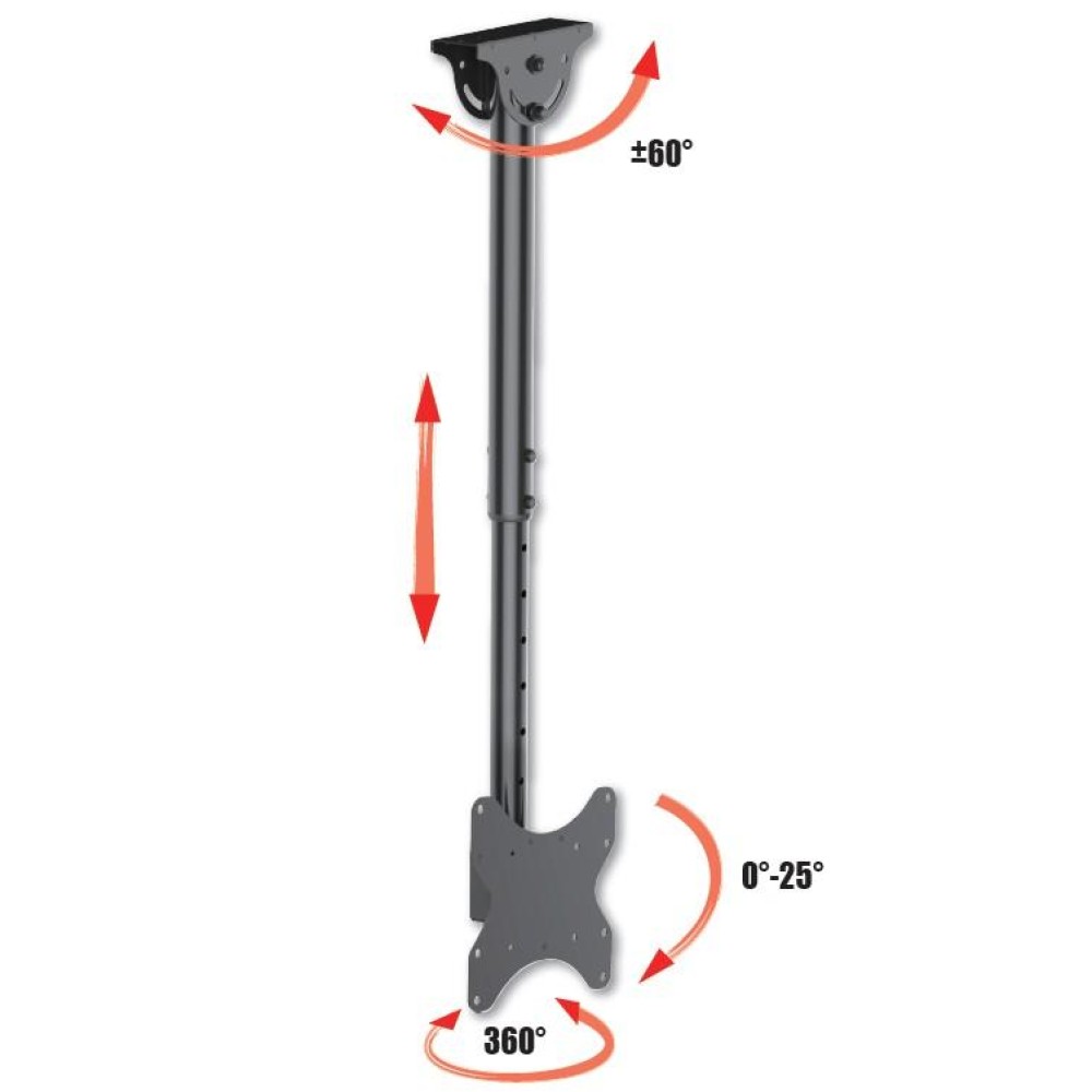 TECHLY Teleskop Universal Deckenhalterung fuer 1 LCD TV LED 58,42cm-106,68cm 23-42Zoll langer Arm