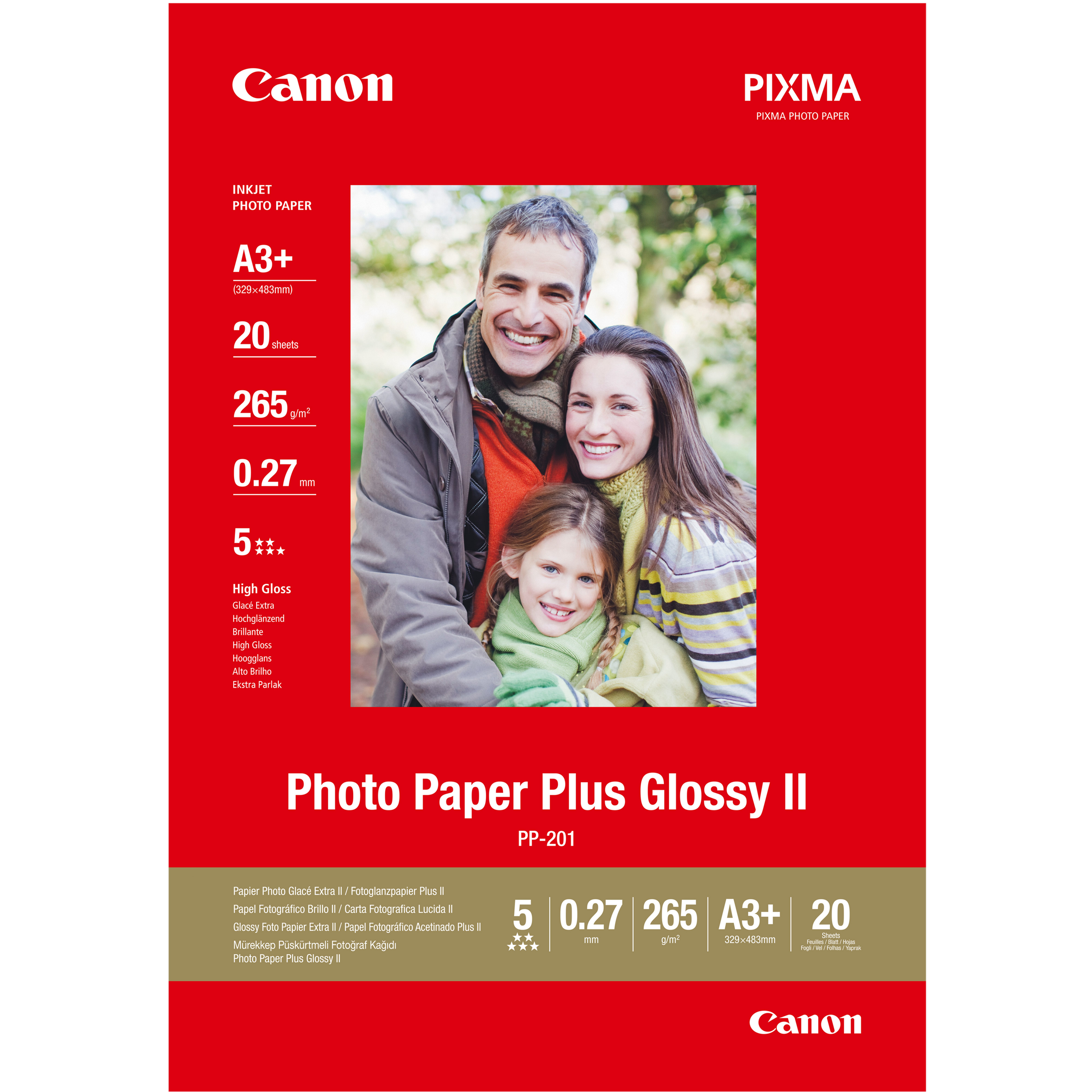 Canon Fotopapier PP-201 DIN A3+ hochglänzend 265 g/qm 20 Blatt