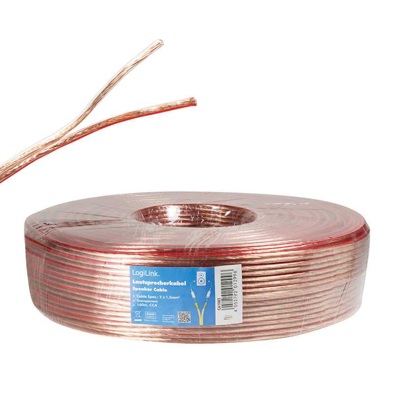 Logilink Lautsprecherkabel, 2x1.50 mm2, 100 m transparent