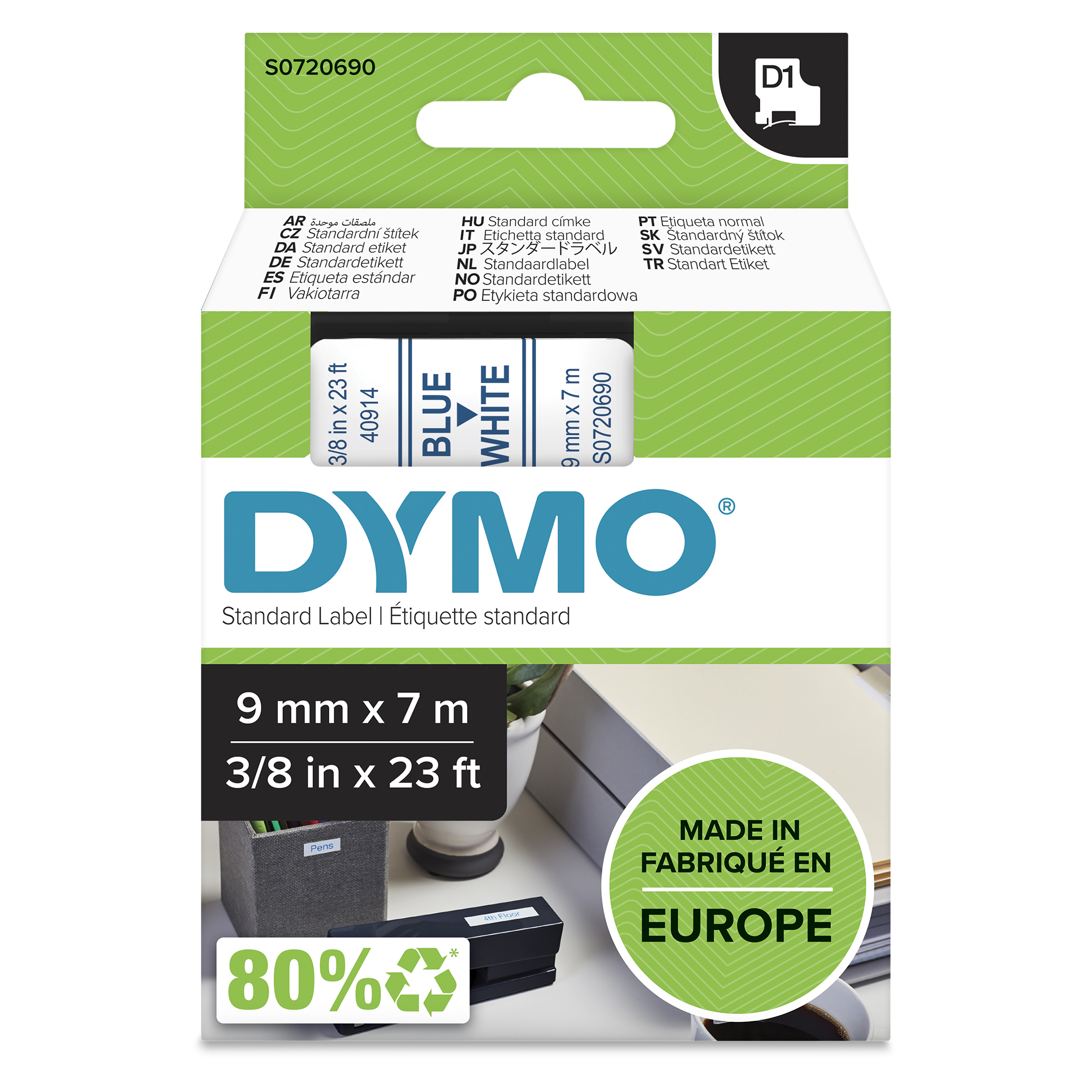 DYMO Schriftband D1 40914 S0720690, 9 mm, blau auf weiß, 1 St.