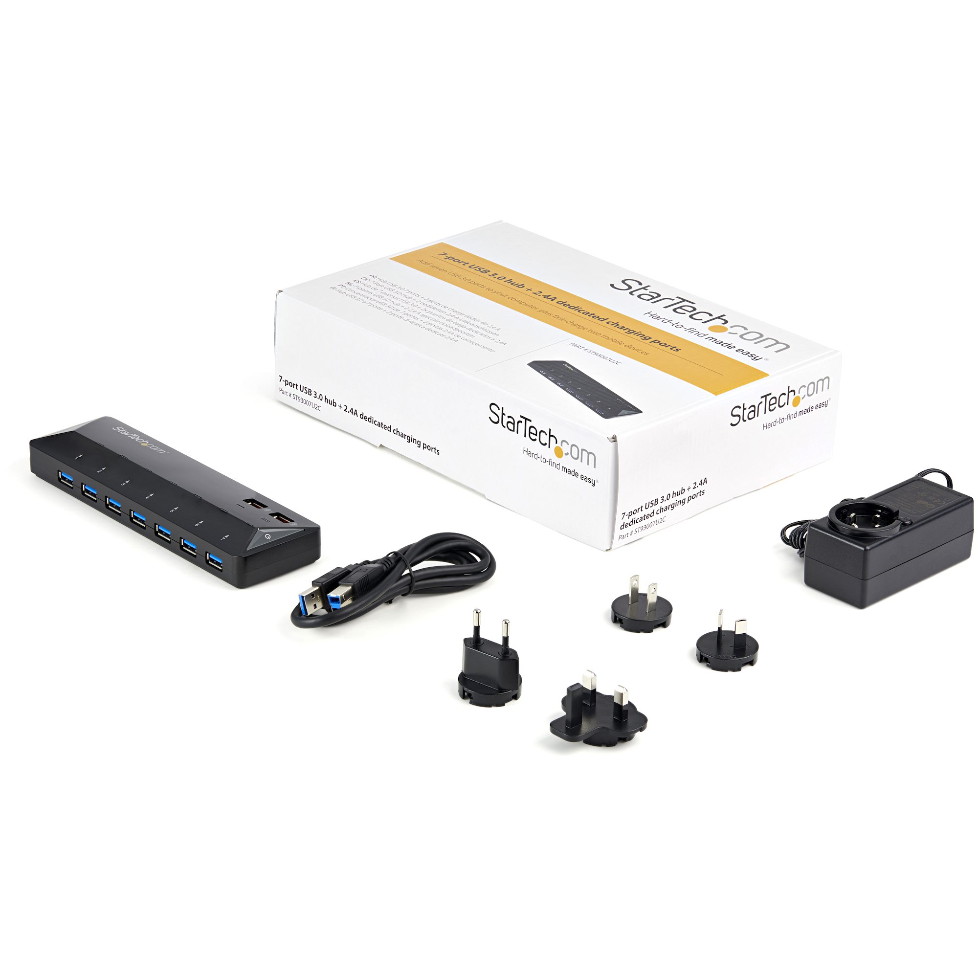 7-PT USB 3.0 HUB + CHARGE PTS 2X2.4A DEDICATED FAST CHARGE PTS