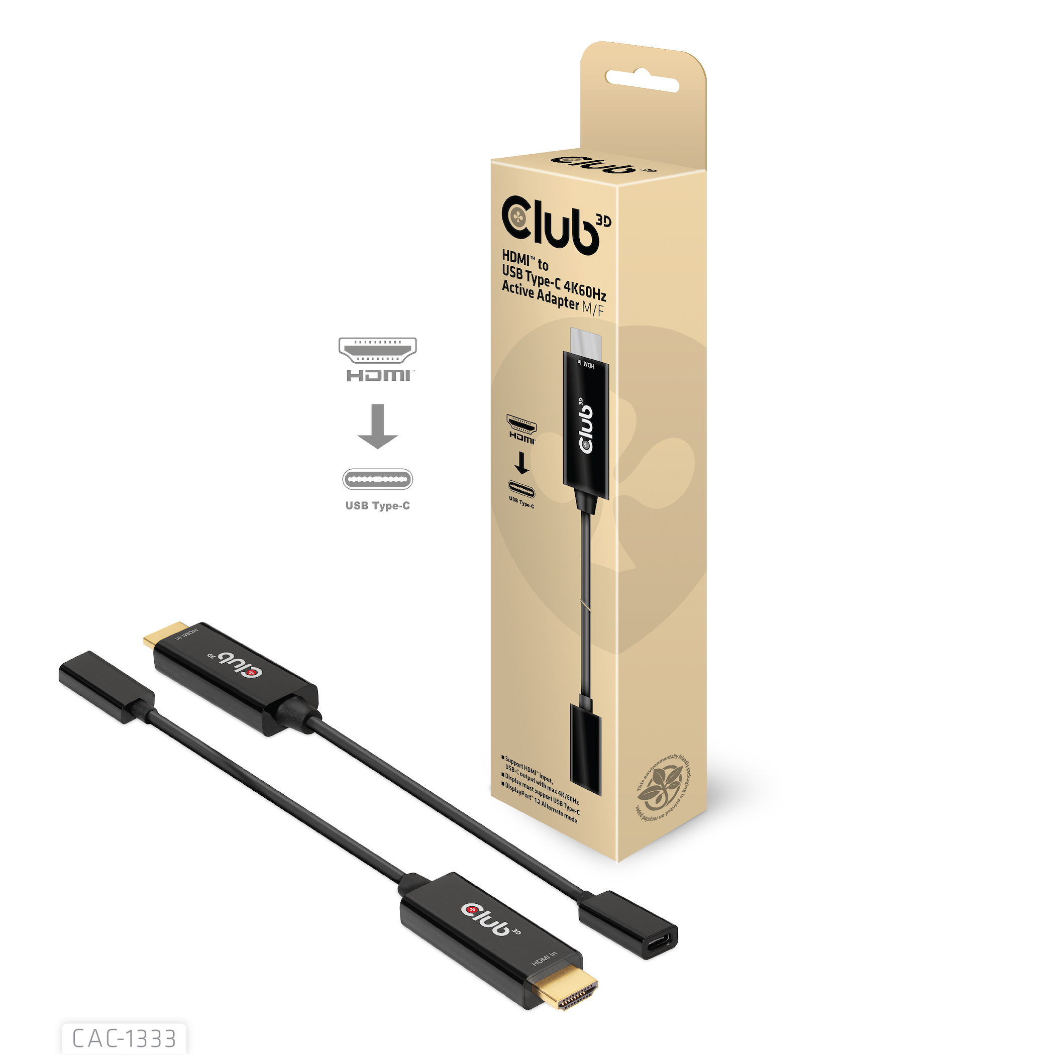 Club3D Adapter HDMI 2.0 > USB-C 4K60Hz aktiv St/Bu retail