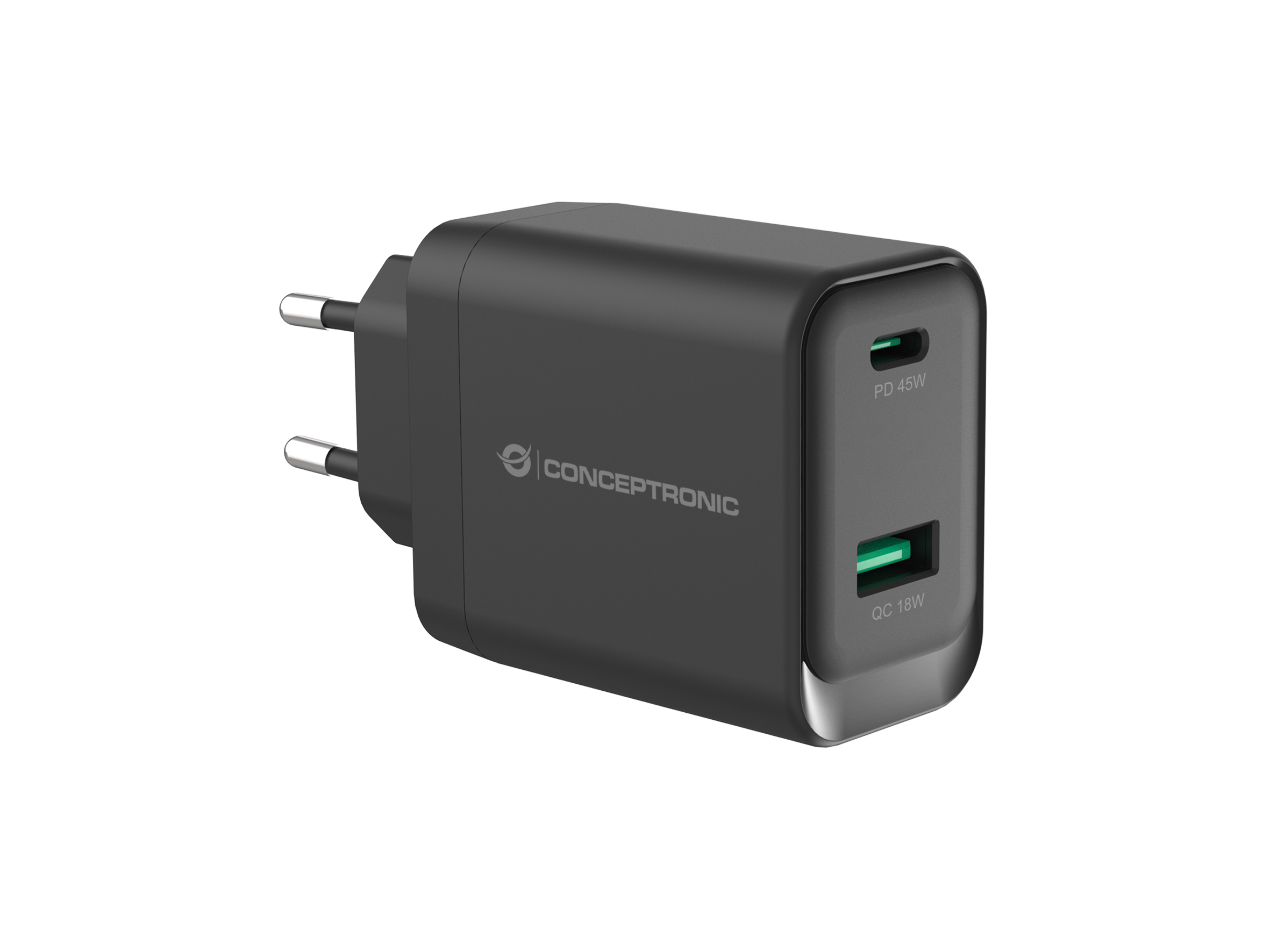 CONCEPTRONIC Ladegerät 2Port GaN USB-C/-A 45WPD3.0/PPS sw