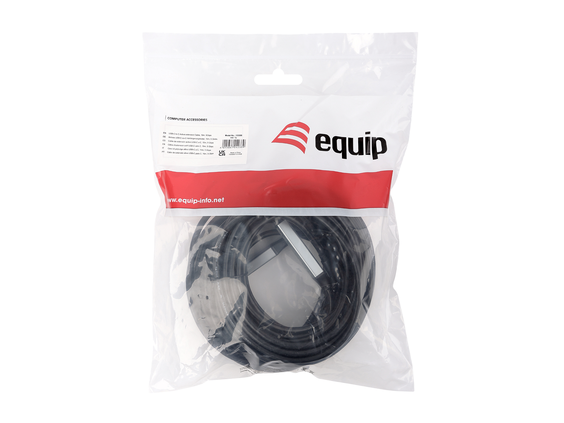 Equip Kabel USB-C3.2->C Gen1 Akt.Erweit.St/Bu 15.00m schwarz