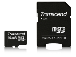 SD microSD Card 16GB Transcend SDHC Class10 w/adapter