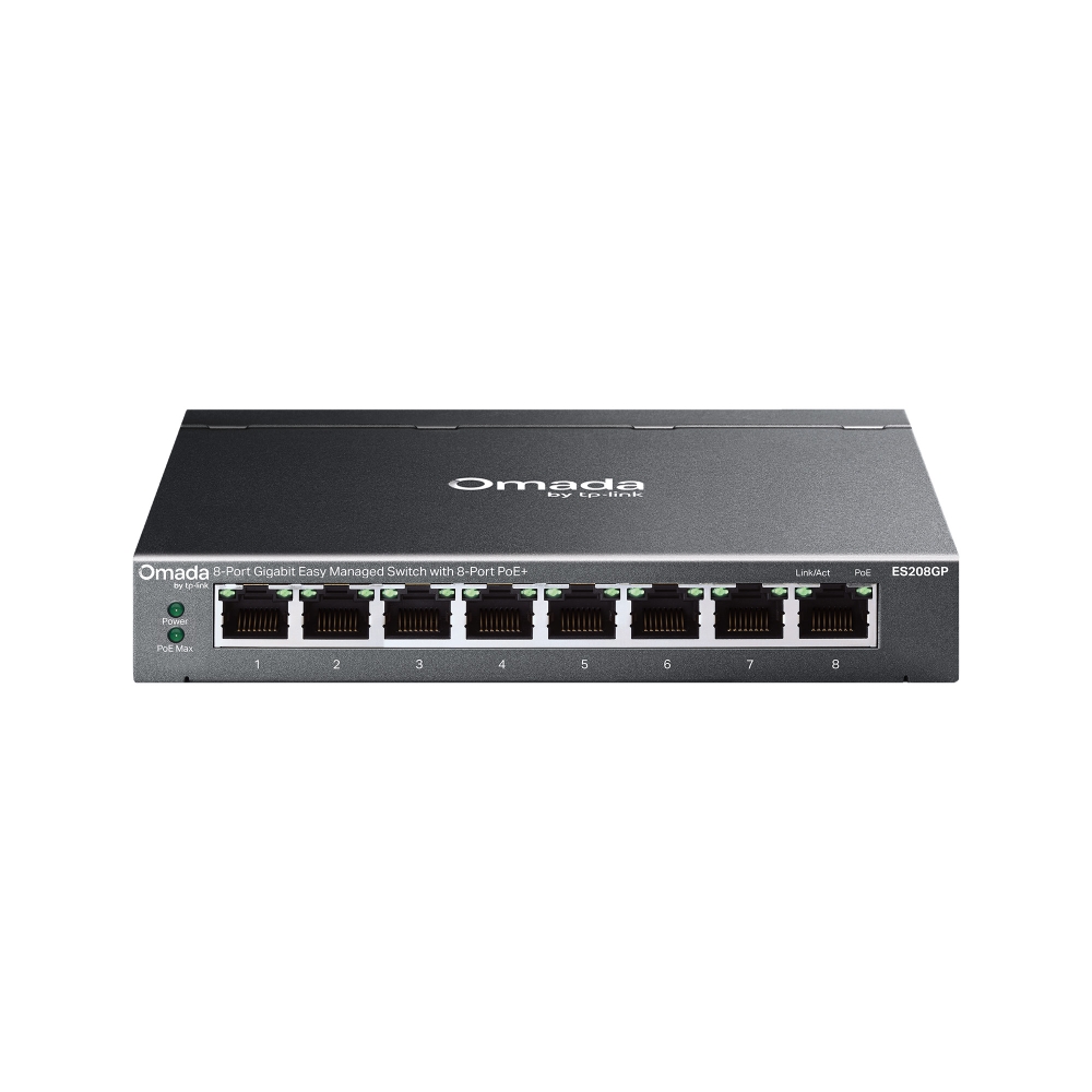 TP-LINK ES208GP Omada 8-Port Gigabit Easy Managed Switch 8× 10/100/1000 Mbps PoE+ lüfterlos 64W Power Budget