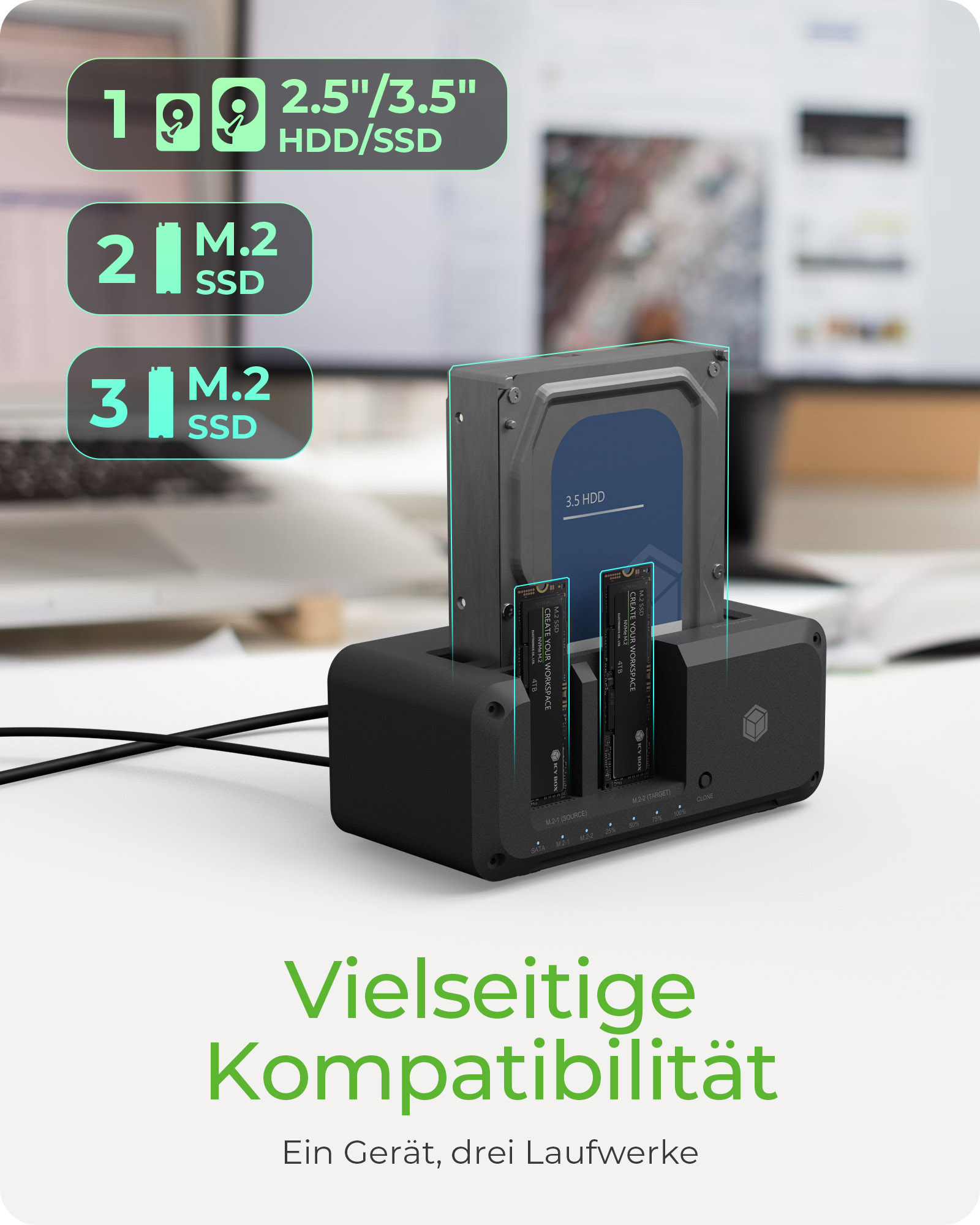 Docking- & Klonstation IcyBox SATA & M.2 USB3.2 Type retail