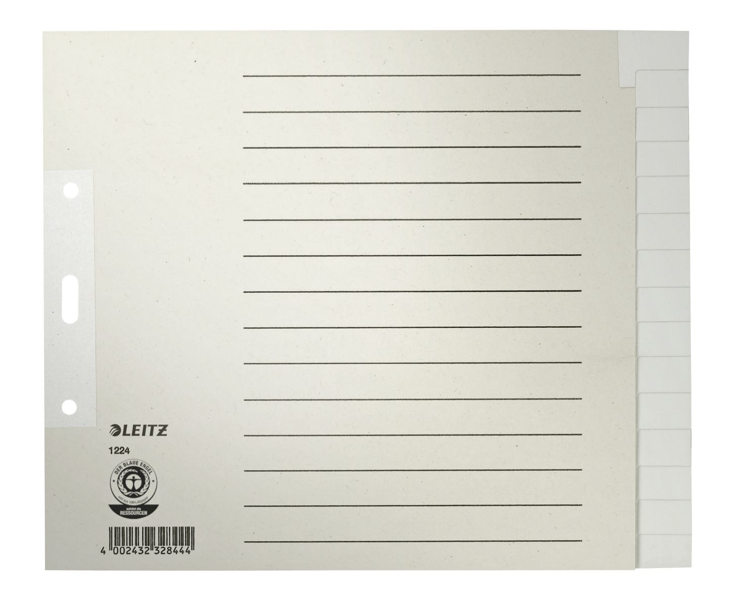 LEITZ Ordnerregister DIN A4+ Halbformat, Überbreite blanko grau 15-teilig, 1 Satz