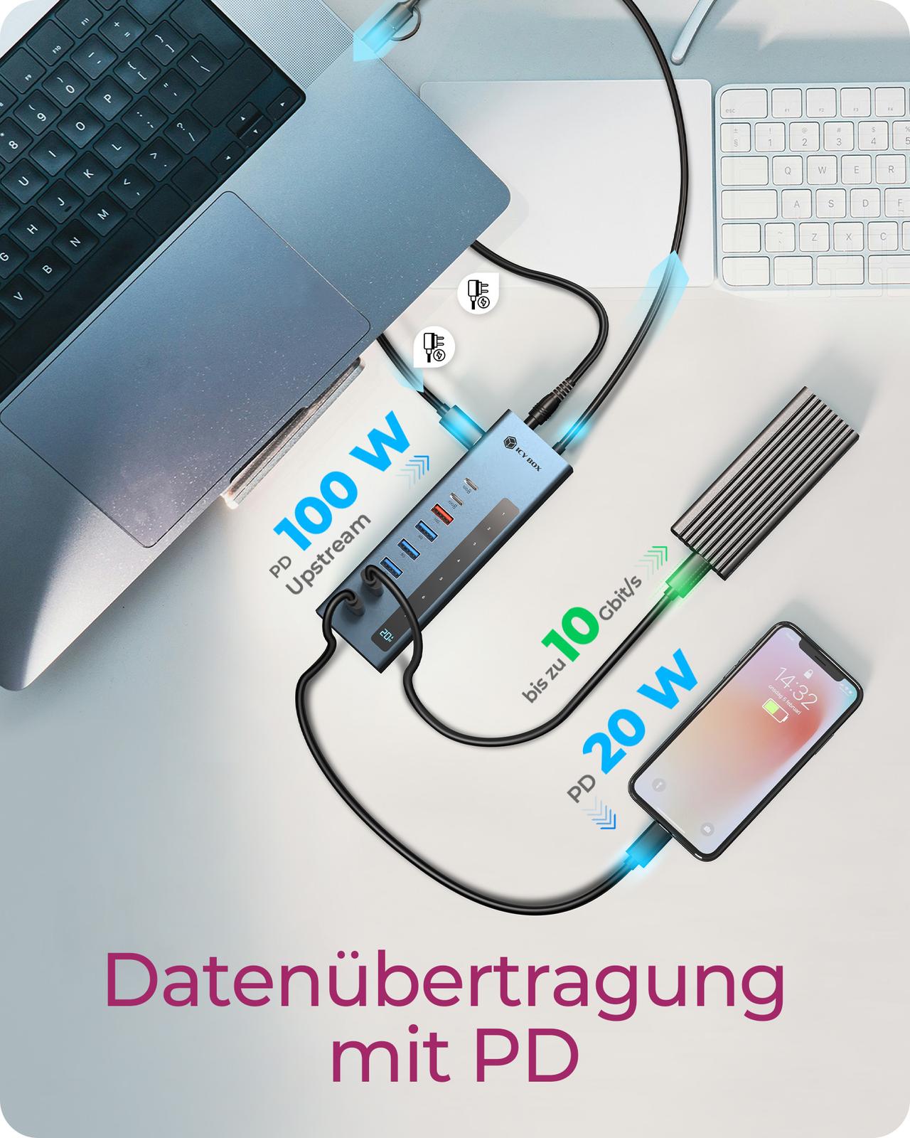 Hub 9-in-1 Hub IcyBox USB 3.2 mit Type-C/Type-A Anschluss