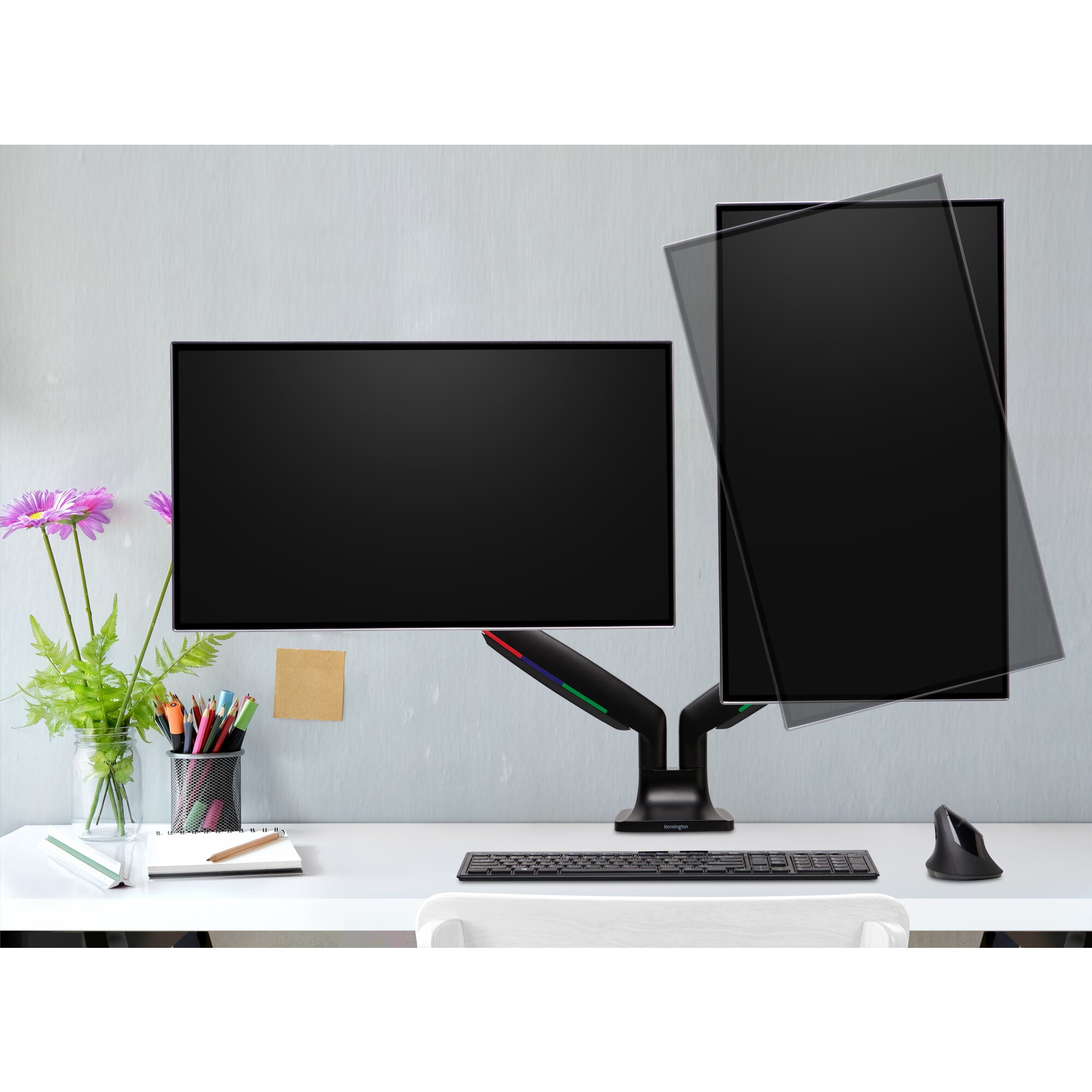 ONE-TOUCH DUAL MONITOR ARM HEIGHT ADJUSTABLE BLACK