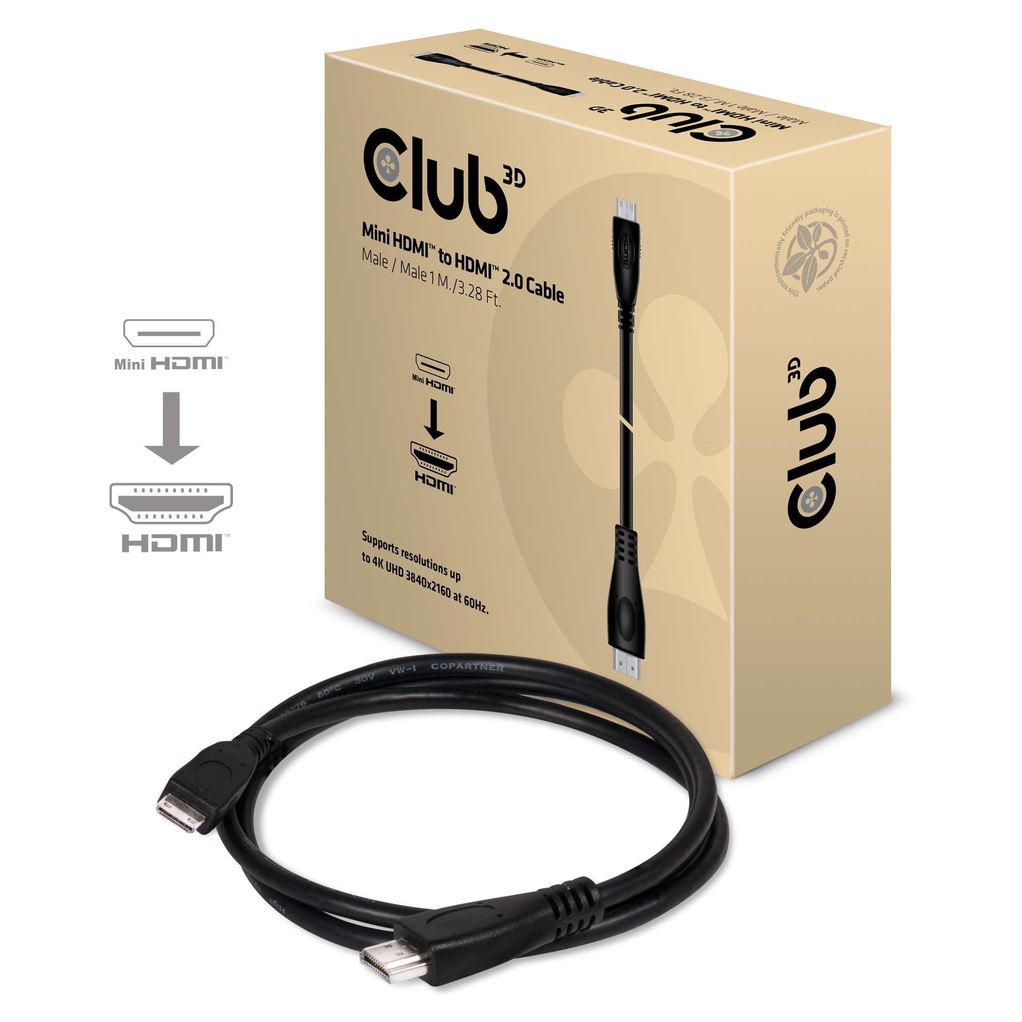 Club3D Kabel Mini-HDMI > HDMI 2.0 1m 4K@60Hz St/St retail