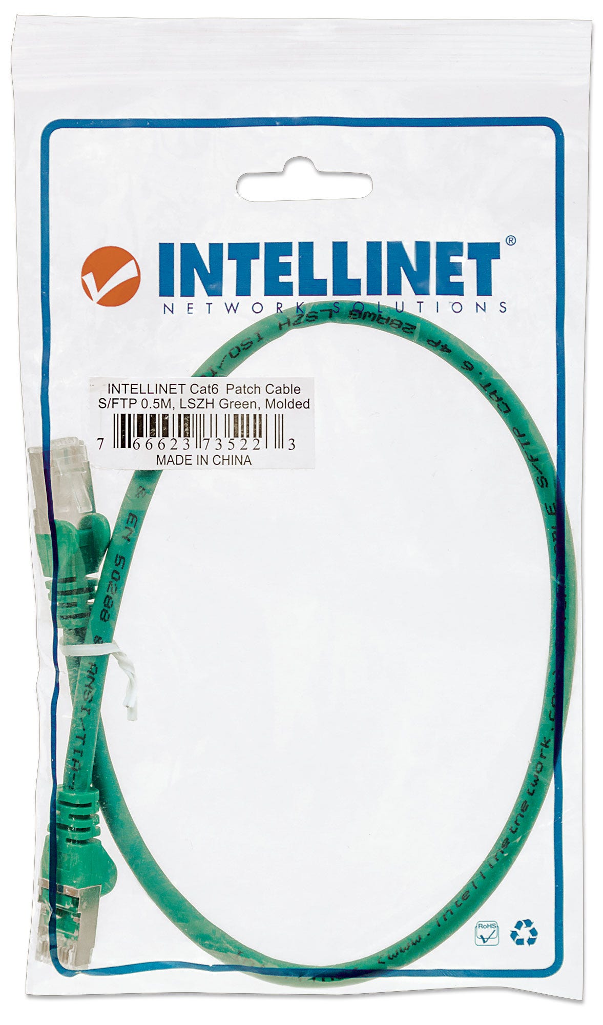 INTELLINET Patchkabel RJ45 S/FTP Cat6 Kupfer LSZH 0,5m grün