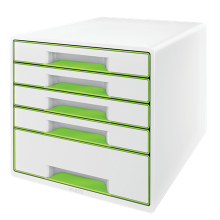 LEITZ Schubladenbox WOW Cube perlweiß/grün 52142054, DIN A4 mit 5 Schubladen, 1 St.