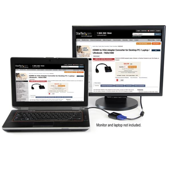 STARTECH.COM HDMI to VGA Adapter - 1080p - 1920 x 1080 - Black - HDMI Converter - VGA to HDMI Monitor Adapter
