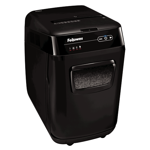 Fellowes AutoMax 200M Aktenvernichter mit Partikelschnitt P-5, 2 x 14 mm, bis 200 Blatt, schwarz