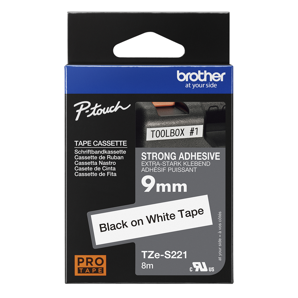 TZE-S221 LAMINATED TAPE 9MM 8M BLACK ON WHITE