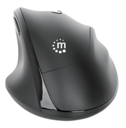 MANHATTAN Ergonomische Wireless Maus mit 2-in-1 USB-Empfänger USB-A- und USB-C-Kombiempfänger handgelenkfreundliche Kontur schwarz