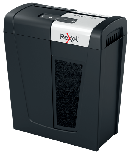 Rexel Secure MC4 Aktenvernichter mit Partikelschnitt P-5, 2 x 15 mm, bis 4 Blatt, schwarz