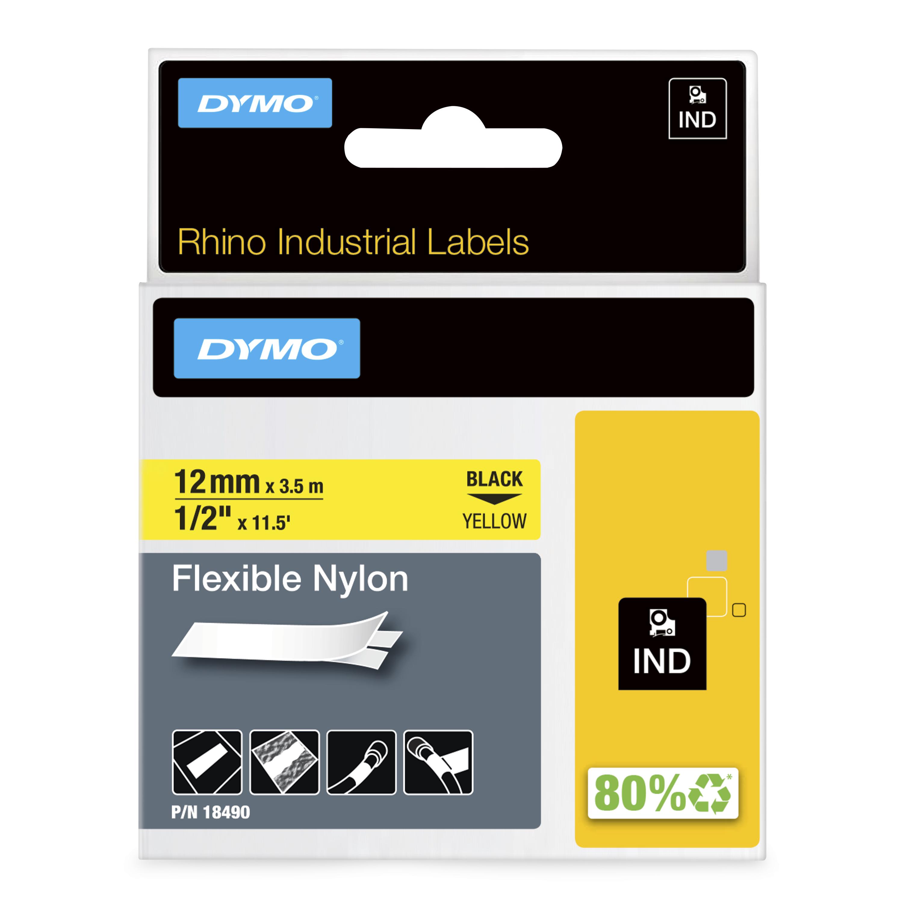 DYMO Schriftband RHINO 18490, 12 mm, schwarz auf gelb, 1 St.