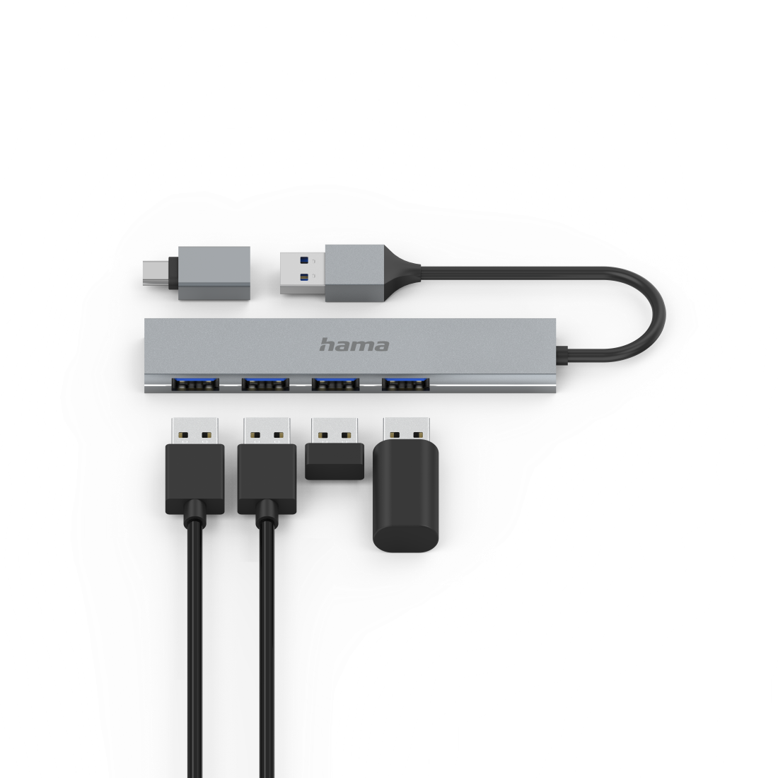 hama USB-Hub Ultra Slim 4-fach grau