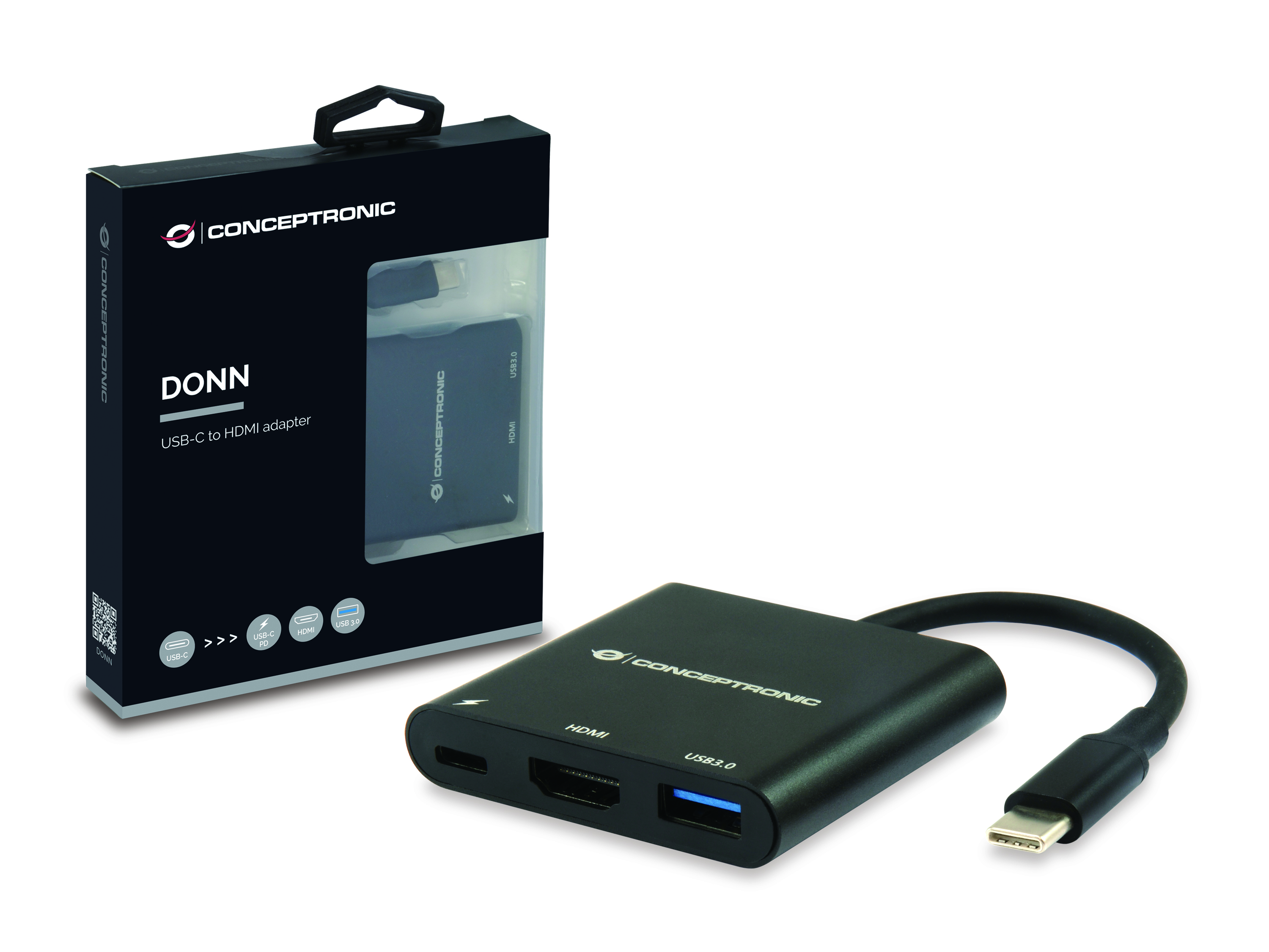 CONCEPTRONIC 3-1 Dock USB-C->HDMI/USB-A/100WPD 25cm sw