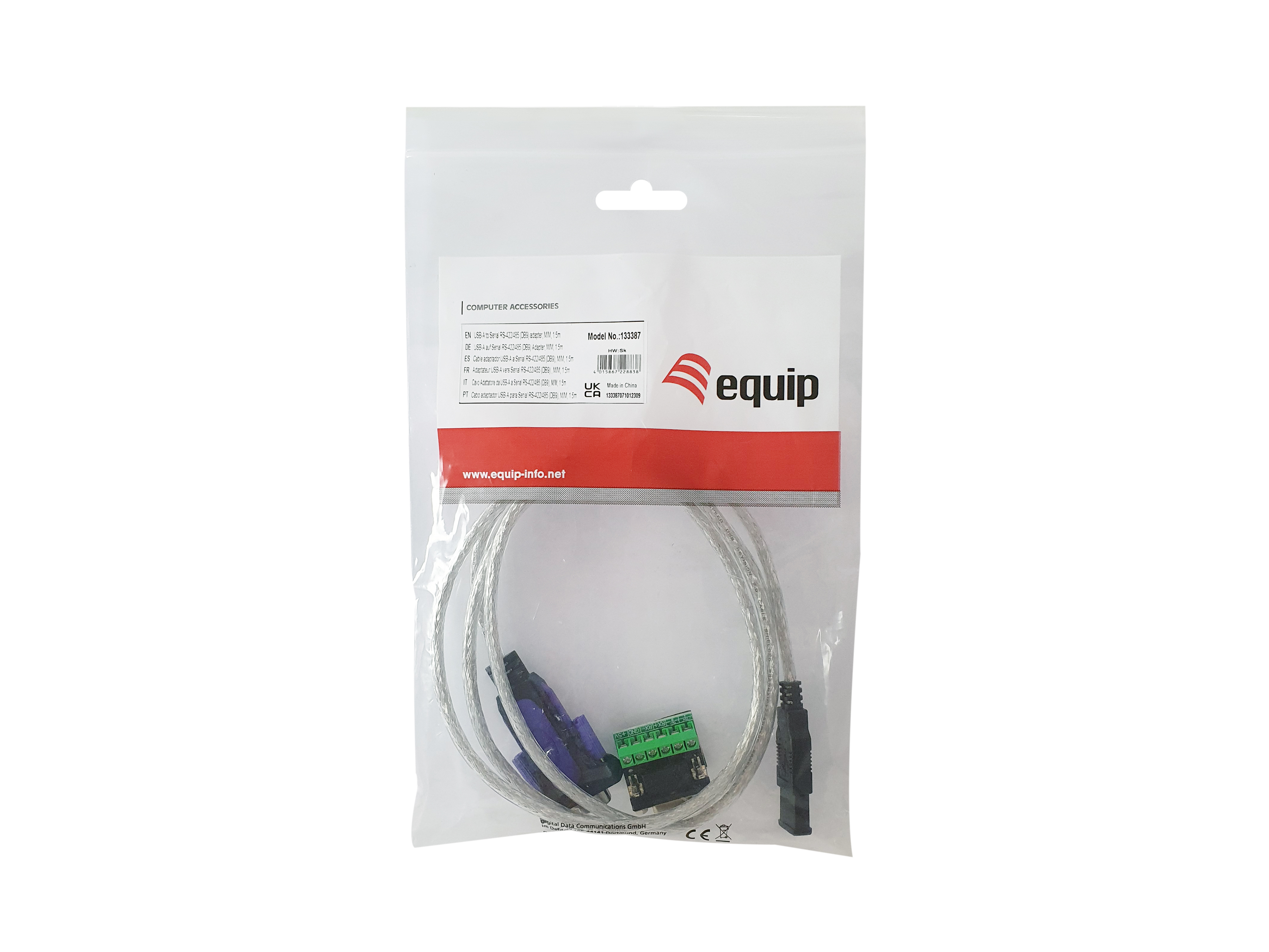 Equip Adapter USB-A->Serial RS422/RS485 FTDI St/St 1.50m