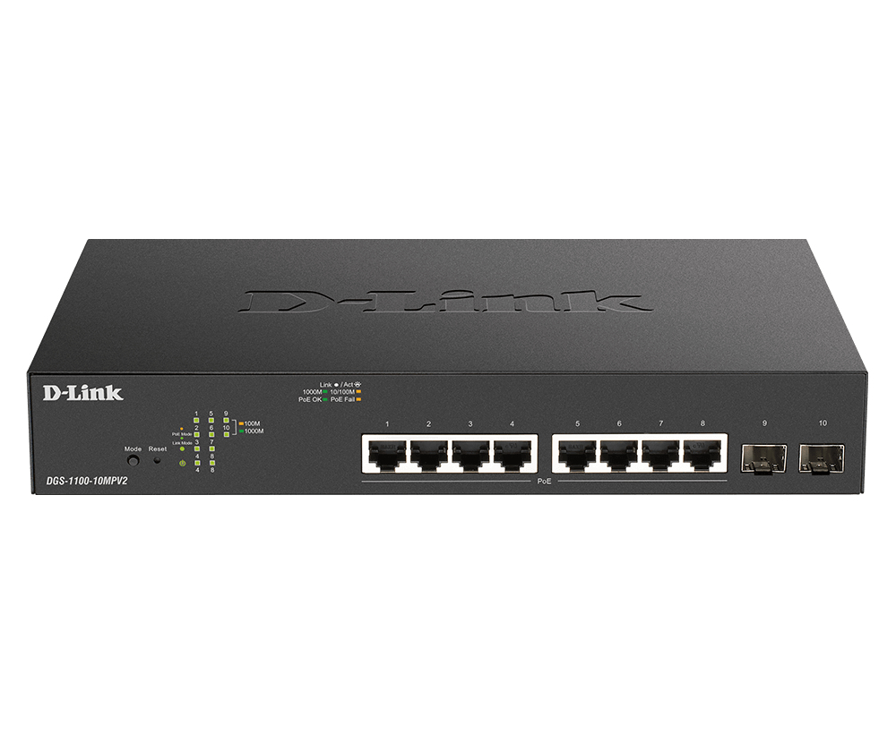 Switch 280mm D-Link DGS-1100-10MPV2 2*SFP/ 8*GE PoE+