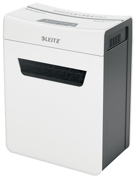 LEITZ IQ 8X Protect Premium Aktenvernichter mit Partikelschnitt P-4, 4 x 40 mm, bis 8 Blatt, weiß