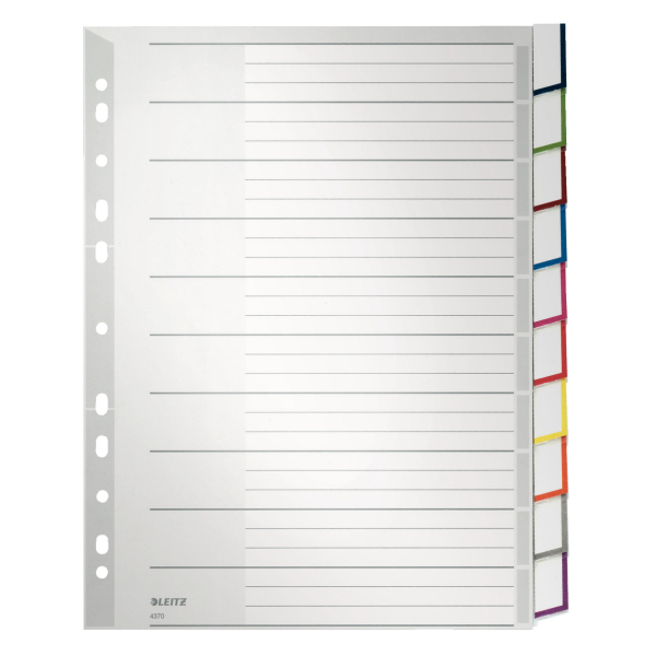 LEITZ Ordnerregister DIN A4 Vollformat, Überbreite blanko grau-weiß 10-teilig, 1 Satz