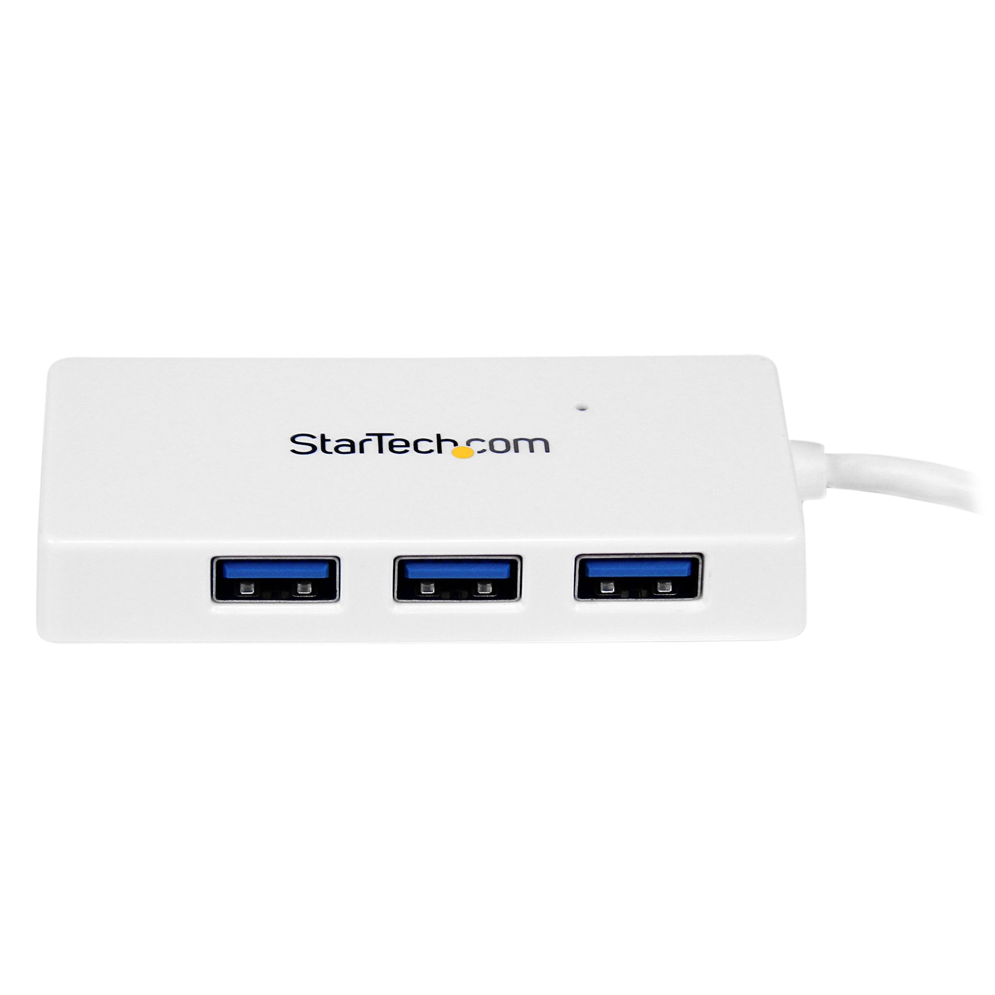 STARTECH.COM 4 Port USB 3.0 SuperSpeed Hub - Weiss - Portabler externer Mini USB Hub mit eingebautem Kabel