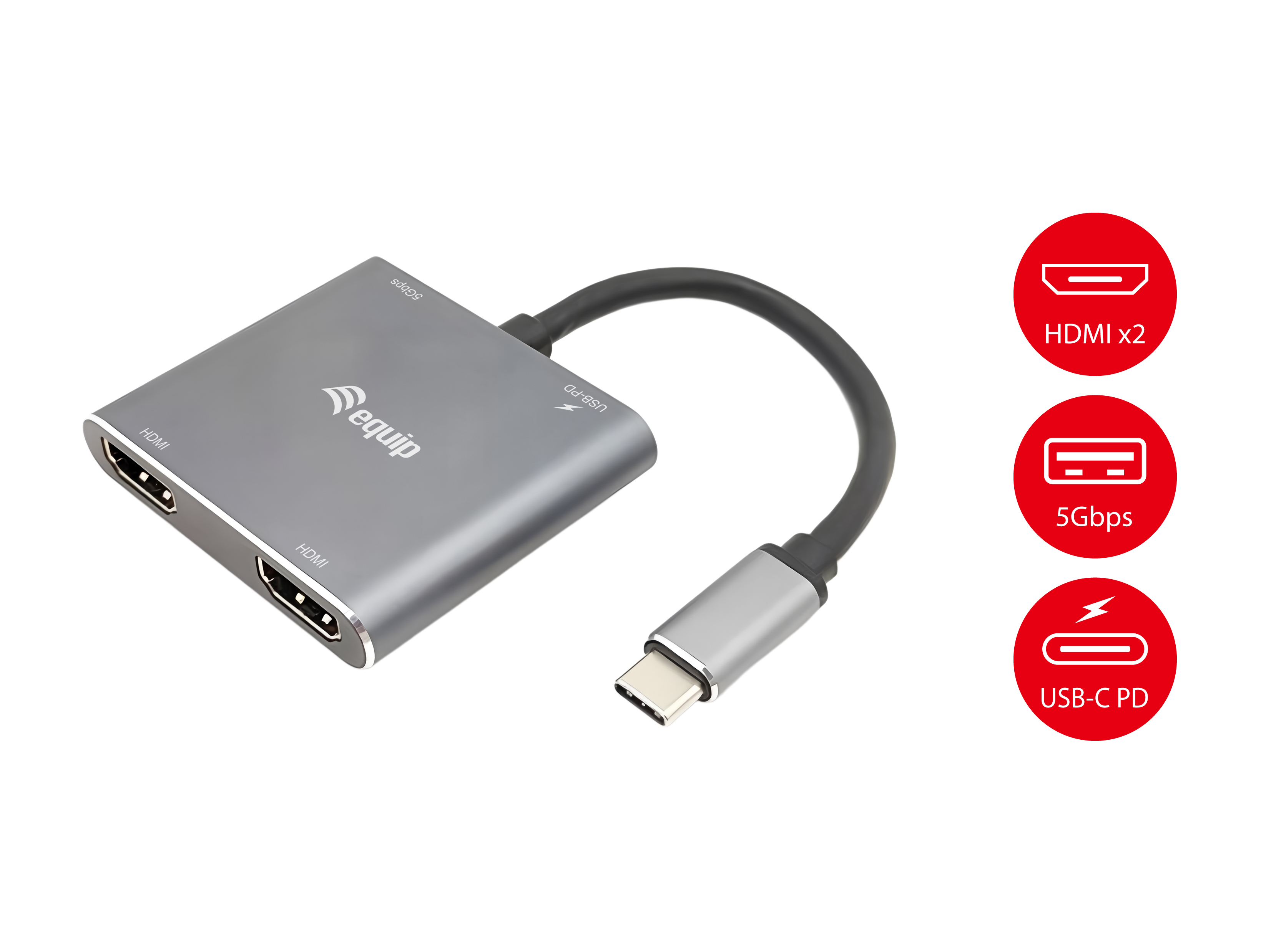 Equip Adapter USB-C->2xHDMI,3.2Gen1 100W PD,USB-C MST Adapte