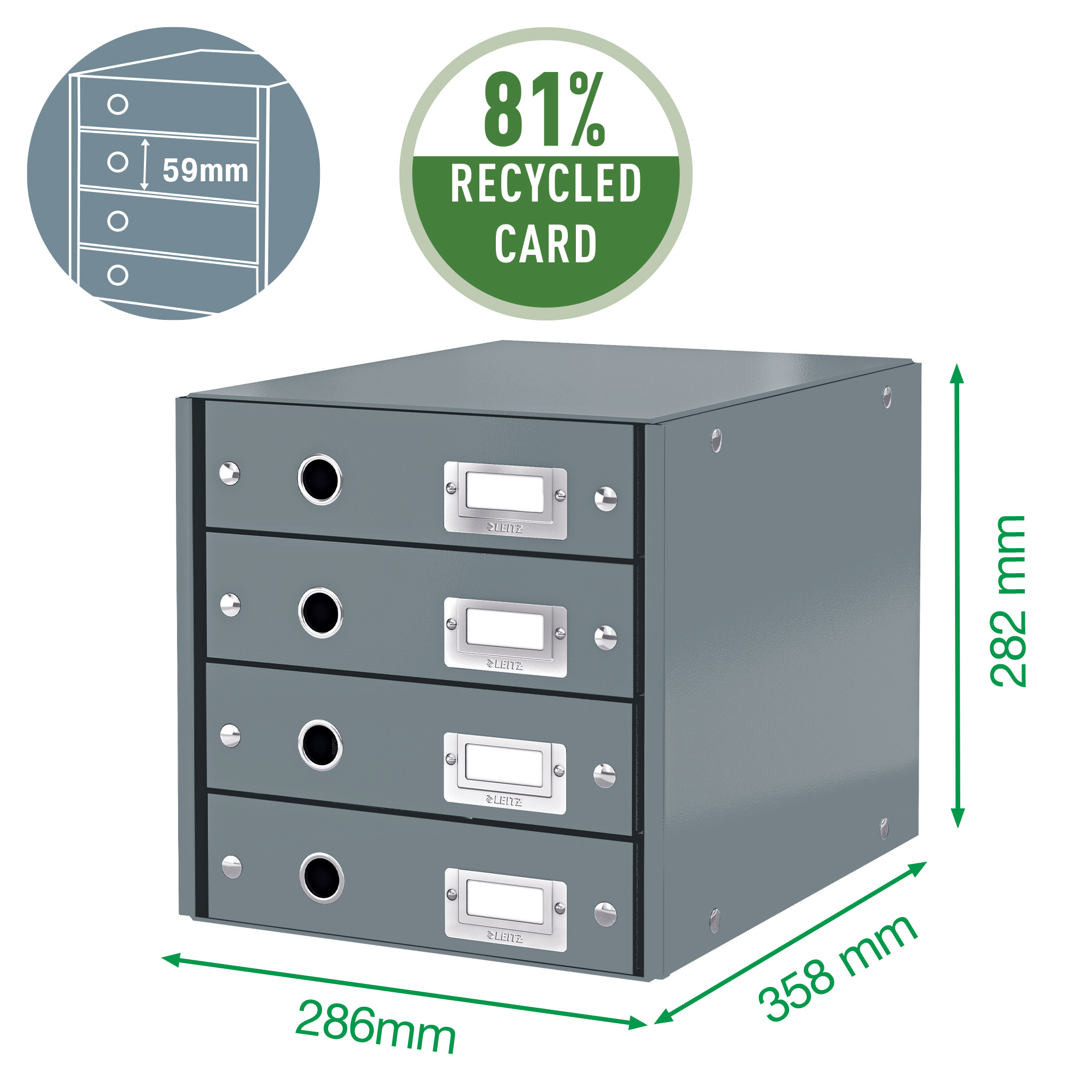 LEITZ Schubladenbox Click & Store grün 60490054, DIN A4 mit 4 Schubladen, 1 St.