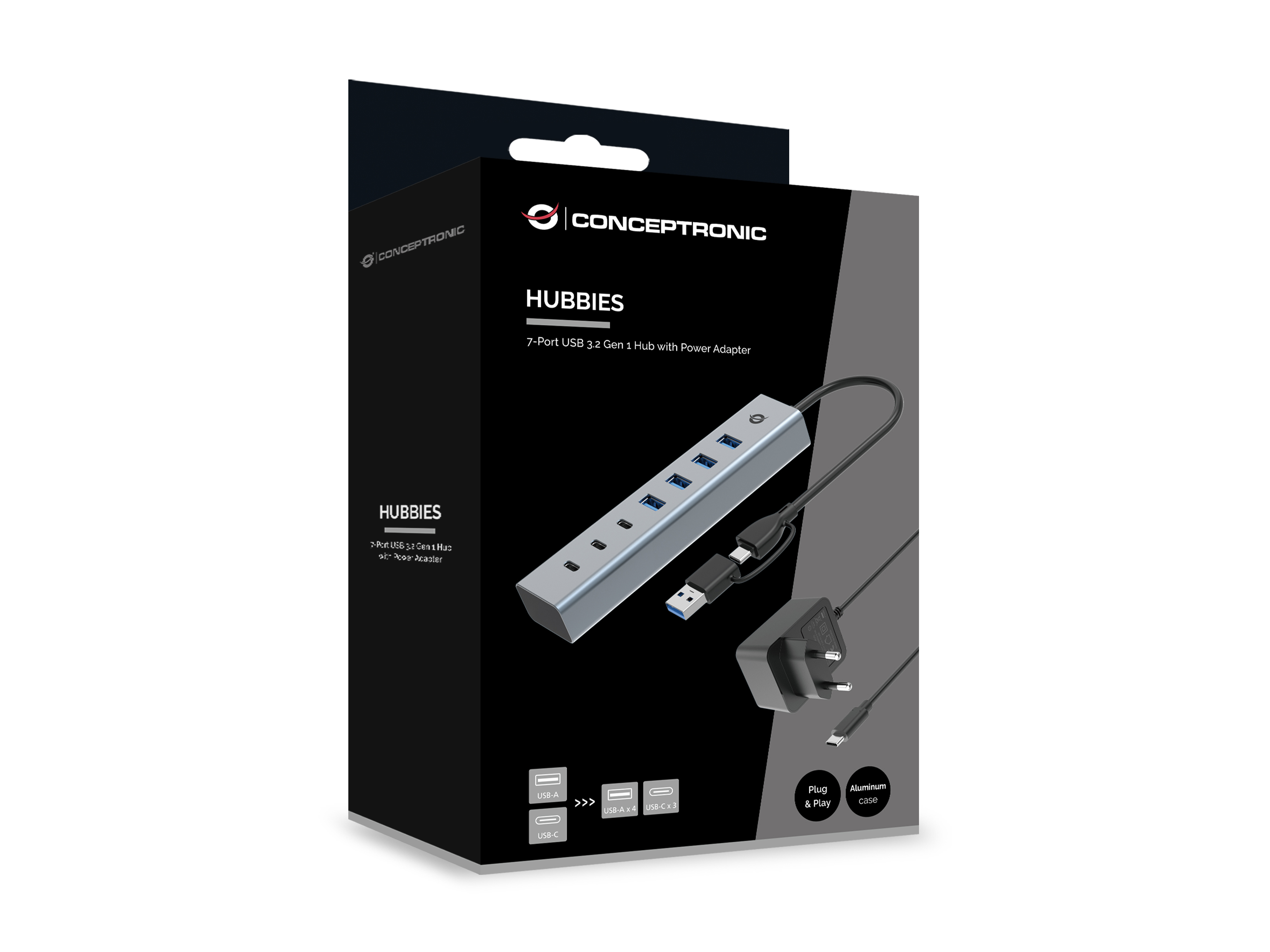 CONCEPTRONIC 7-Port Hub USB-A3.0/-C Adap.->4xA3.0+m.Netz. gr