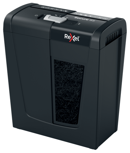 Rexel Secure S5 Aktenvernichter mit Streifenschnitt P-2, 6 mm, bis 5 Blatt, schwarz