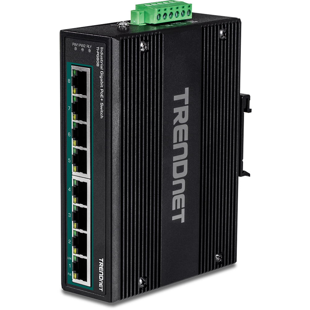 TRENDNET TI-PG80B 8-Port PoE+ Switch Industrial Gigabit DIN-Rail 24-56V