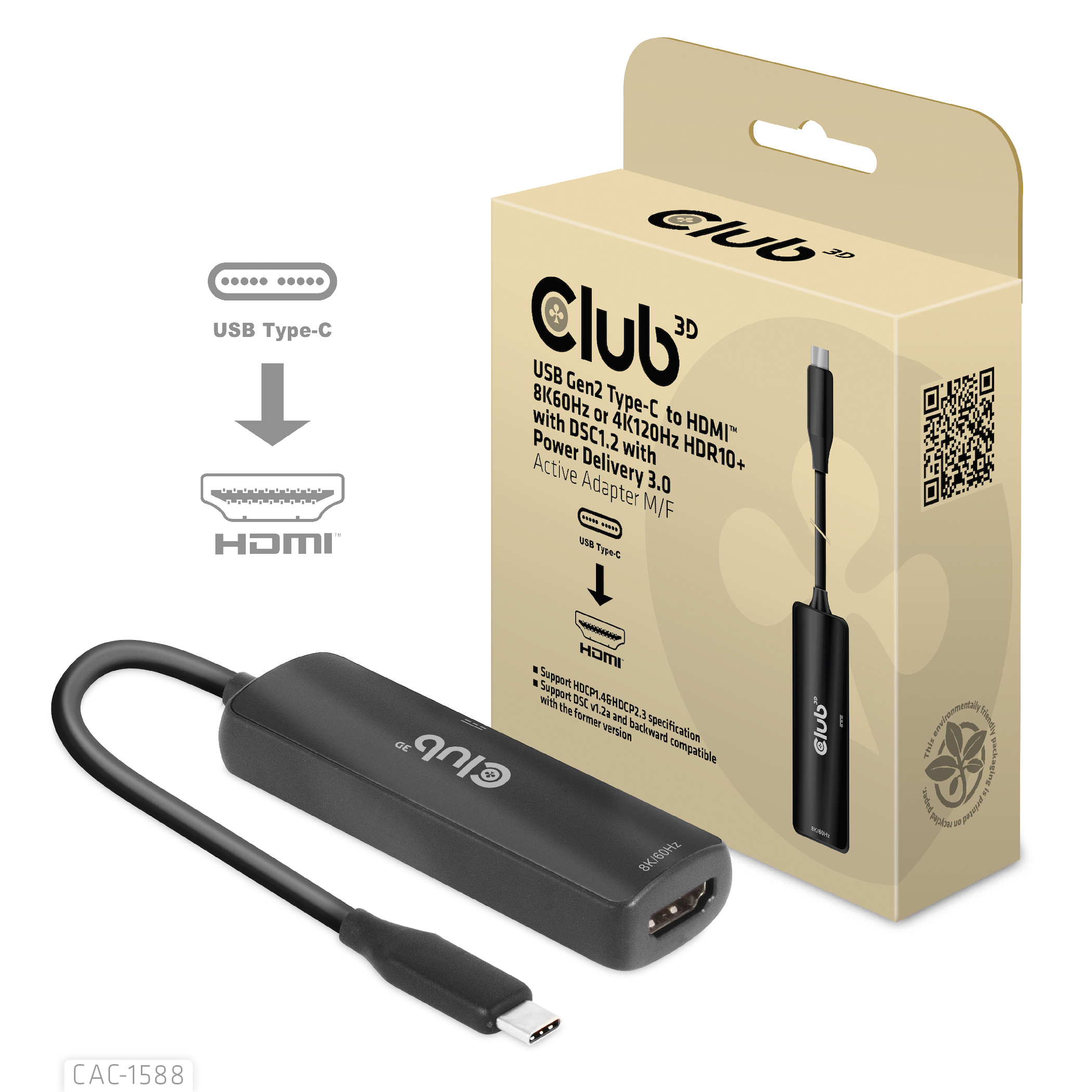 Club3D Adapter USB 3.2 Typ C > HDMI 2.1 HDR10 8K60Hz aktiv retail