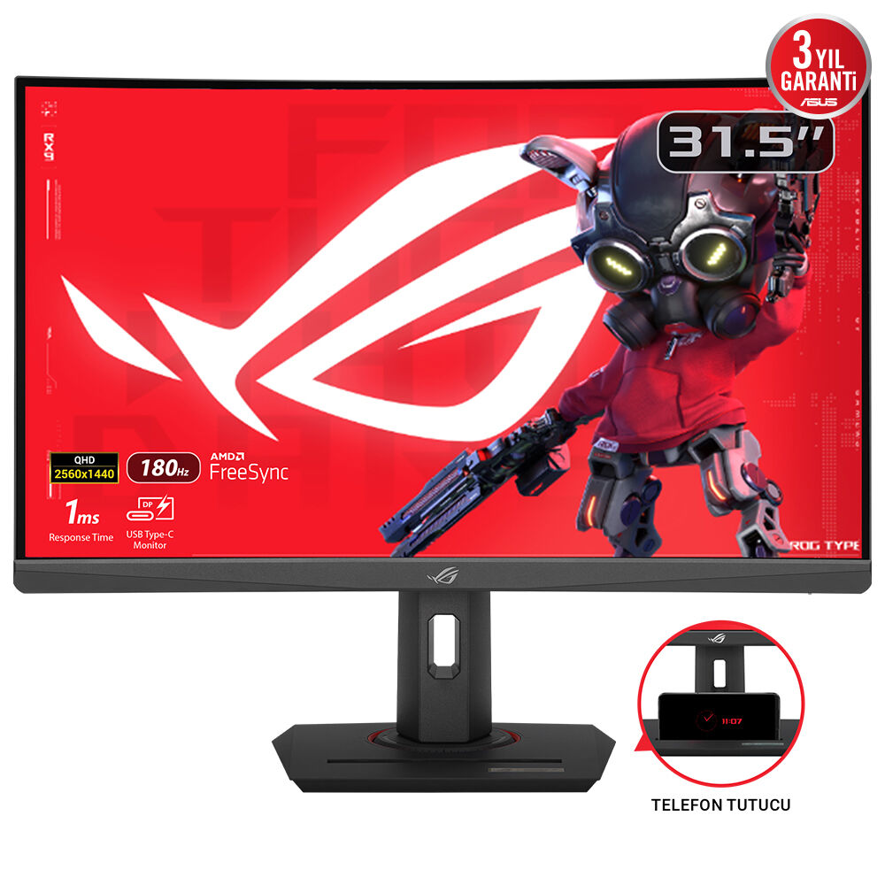 ASUS ROG Strix XG32WCS 80,01cm 31,5Zoll Fast VA WLED Curved 1500R WQHD 16:9 180Hz 350cd/m2 1ms HDMI DP USB-C Black