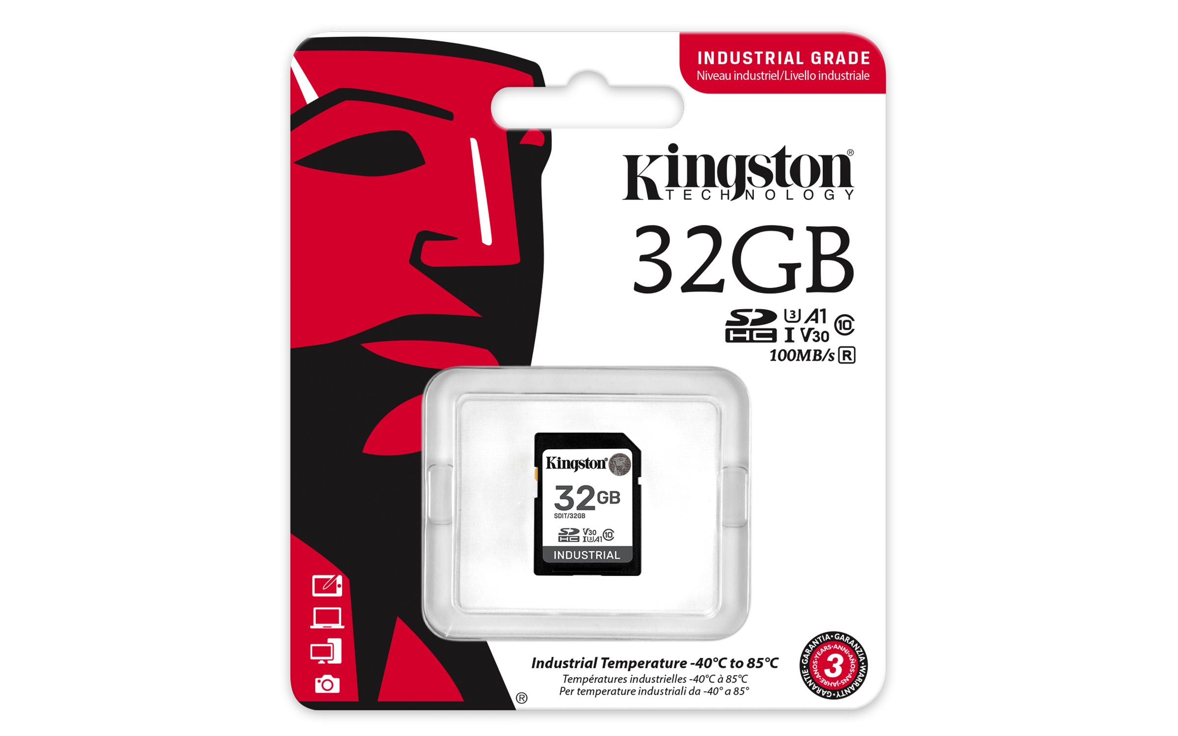 KINGSTON 32GB SDHC Industrial -40C to 85C C10 UHS-I U3 V30 A1 pSLC