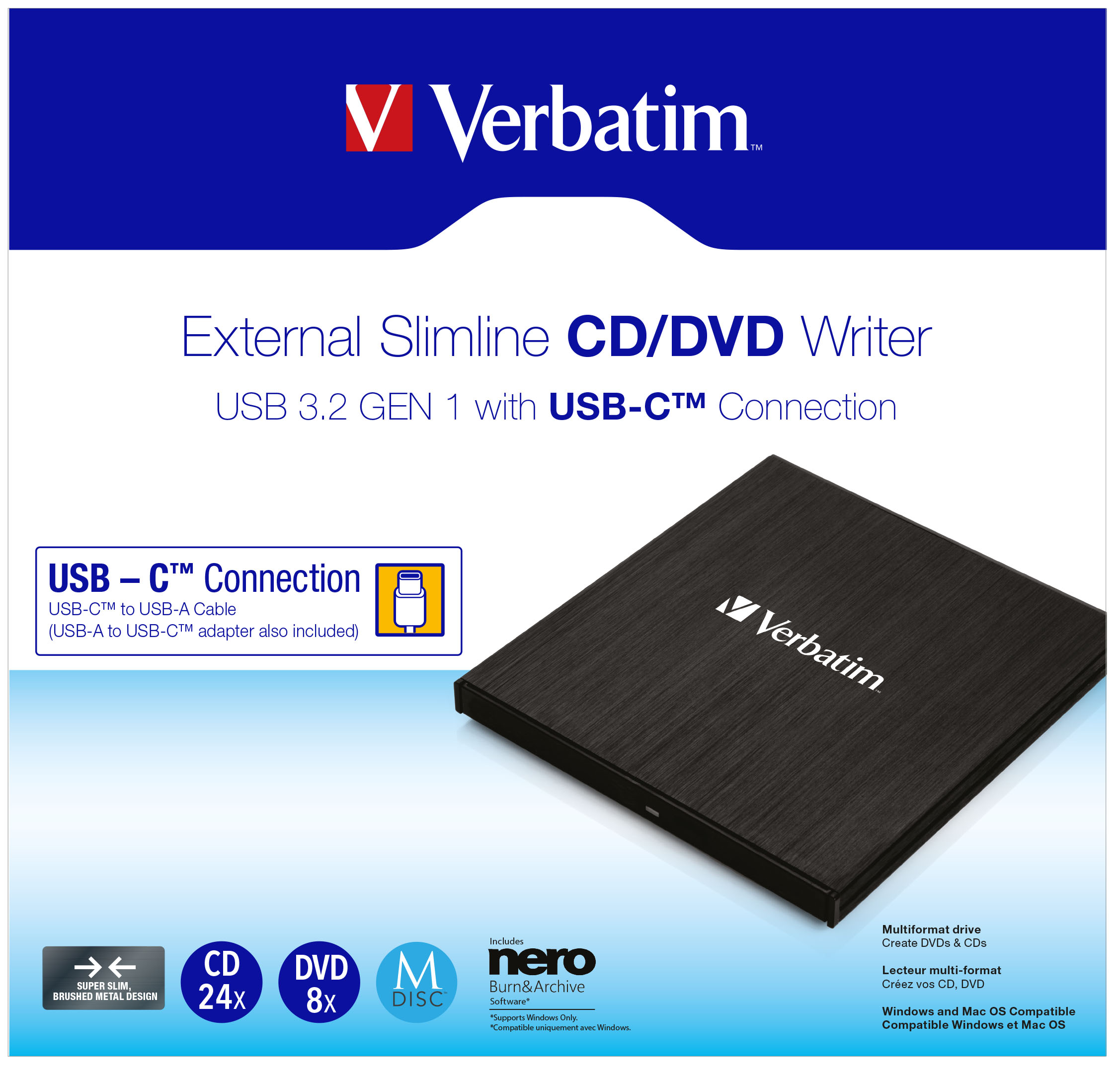 Externer Slimline CD-DVD-Brenner, externer DVD-Brenner