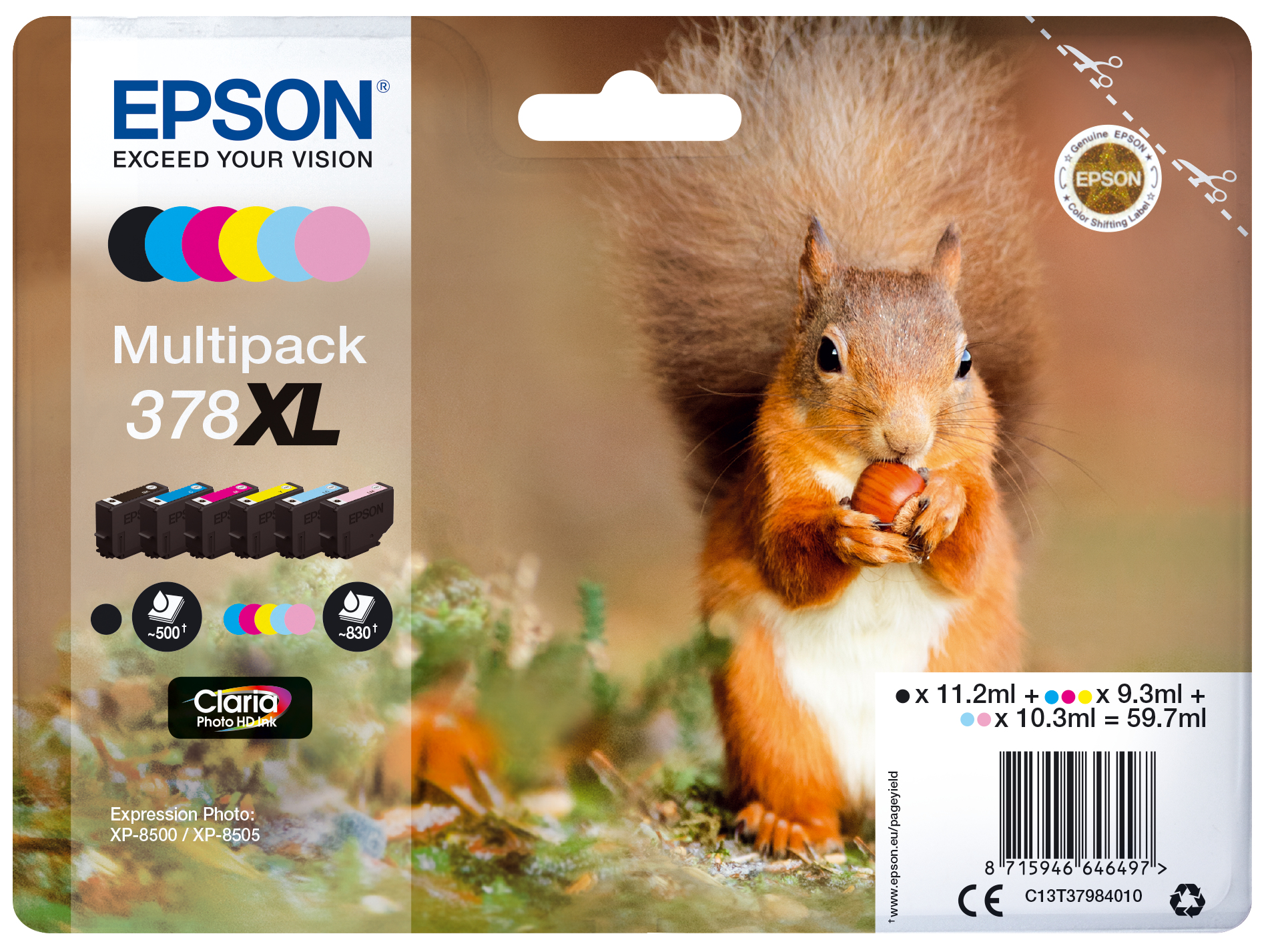 EPSON 378XL/T37984 (Eichhörnchen) schwarz, cyan, magenta, gelb, light cyan, light magenta Druckerpatronen, 6er-Set