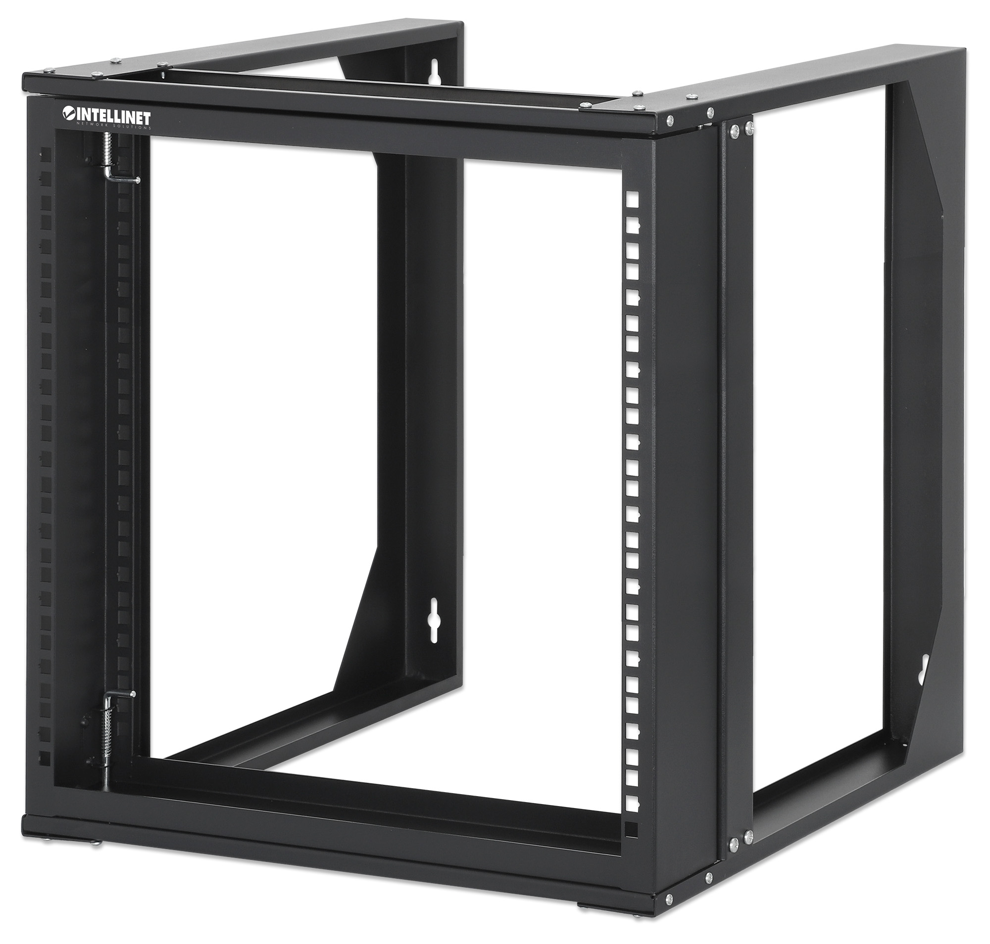 INTELLINET 48,3cm 19Z Laborgestell zur Wandmontage 2 Tragschienen 9 HE Offener Schwenkrahmen 450 mm Tiefe Flatpack schwarz RAL 9004