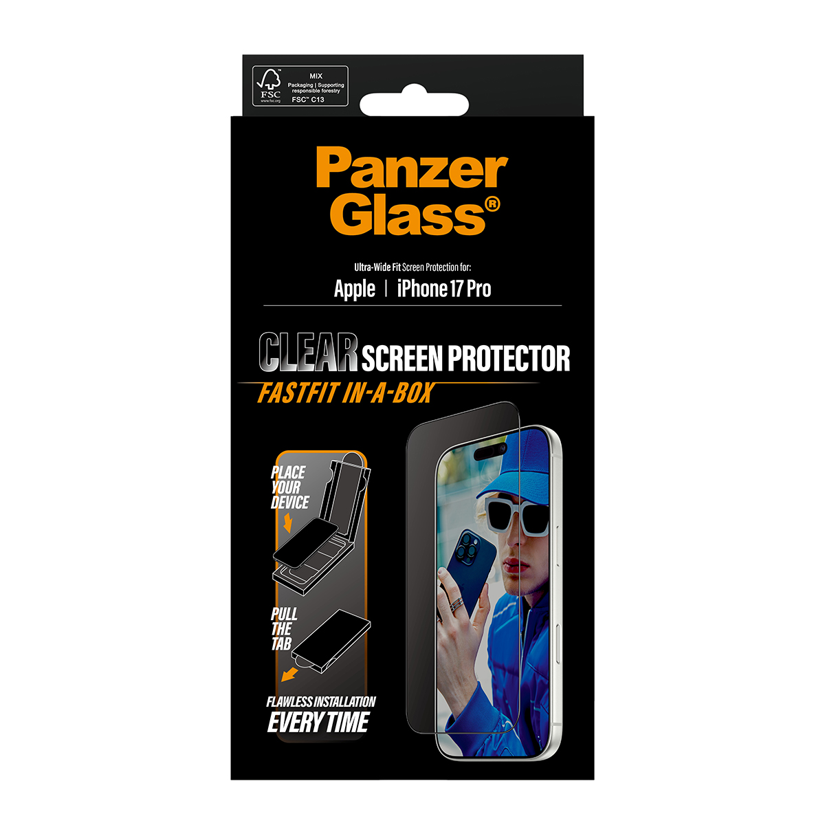 SCREEN PROTECTOR W. BLACK FRAME IPHONE 17 PRO ULTRA-WIDE FIT W.
