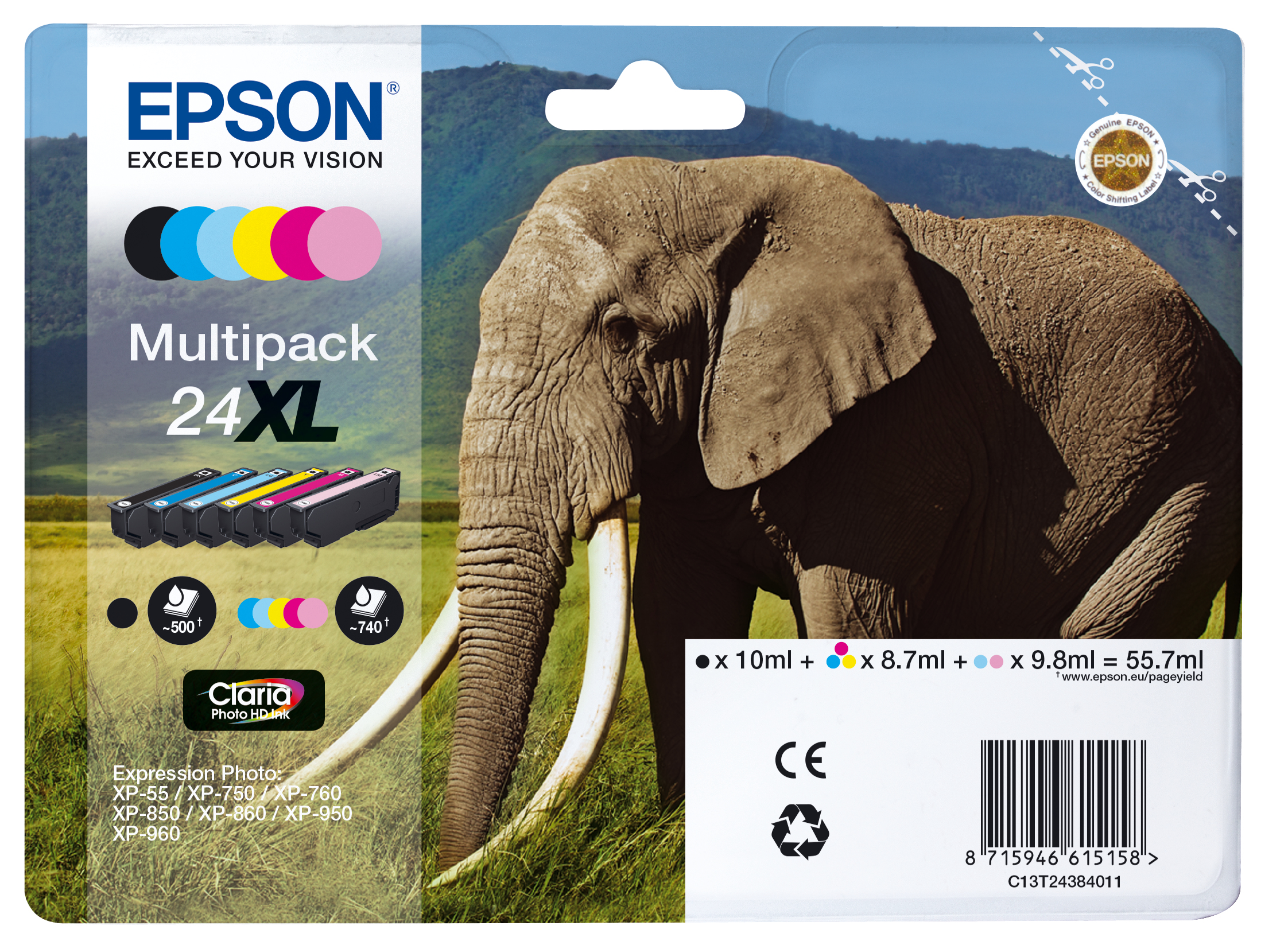 EPSON 24XL / T2438XL (Elefant) schwarz, cyan, magenta, gelb, light cyan, light magenta Druckerpatronen, 6er-Set